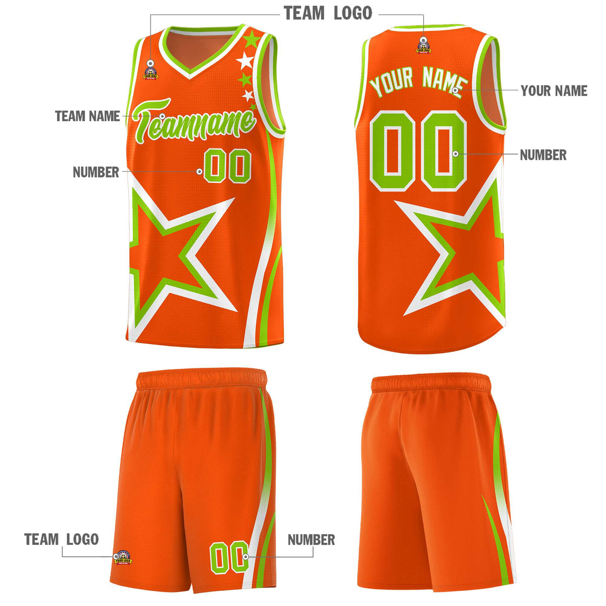 Custom Orange Shoulder Stars Graffiti Pattern Sets Basketball Jersey
