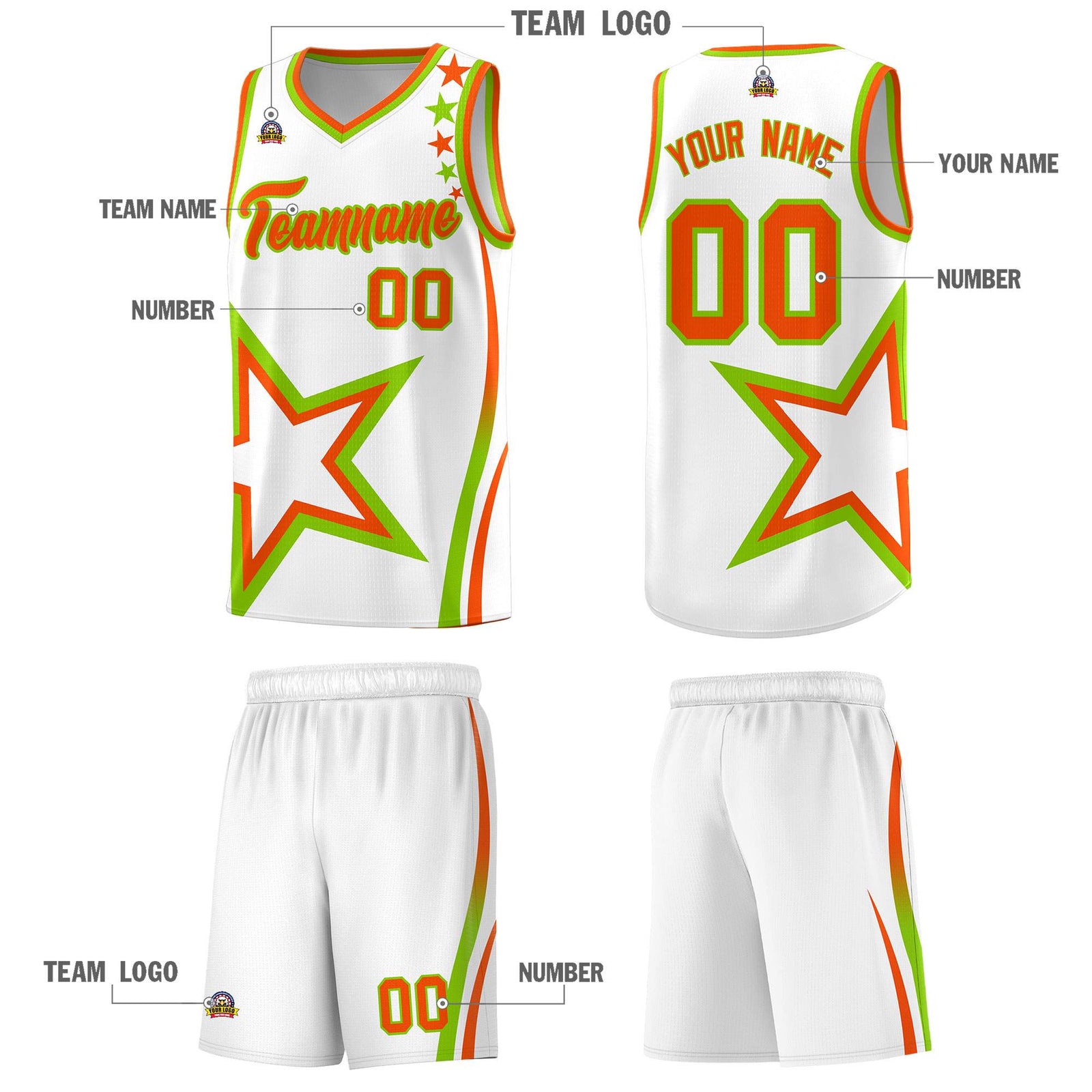 Custom White Shoulder Stars Graffiti Pattern Sets Basketball Jersey