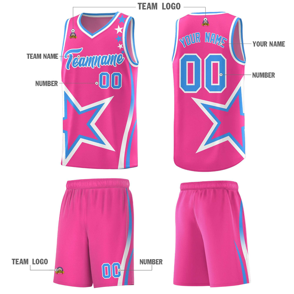 Custom Pink Shoulder Stars Graffiti Pattern Sets Basketball Jersey