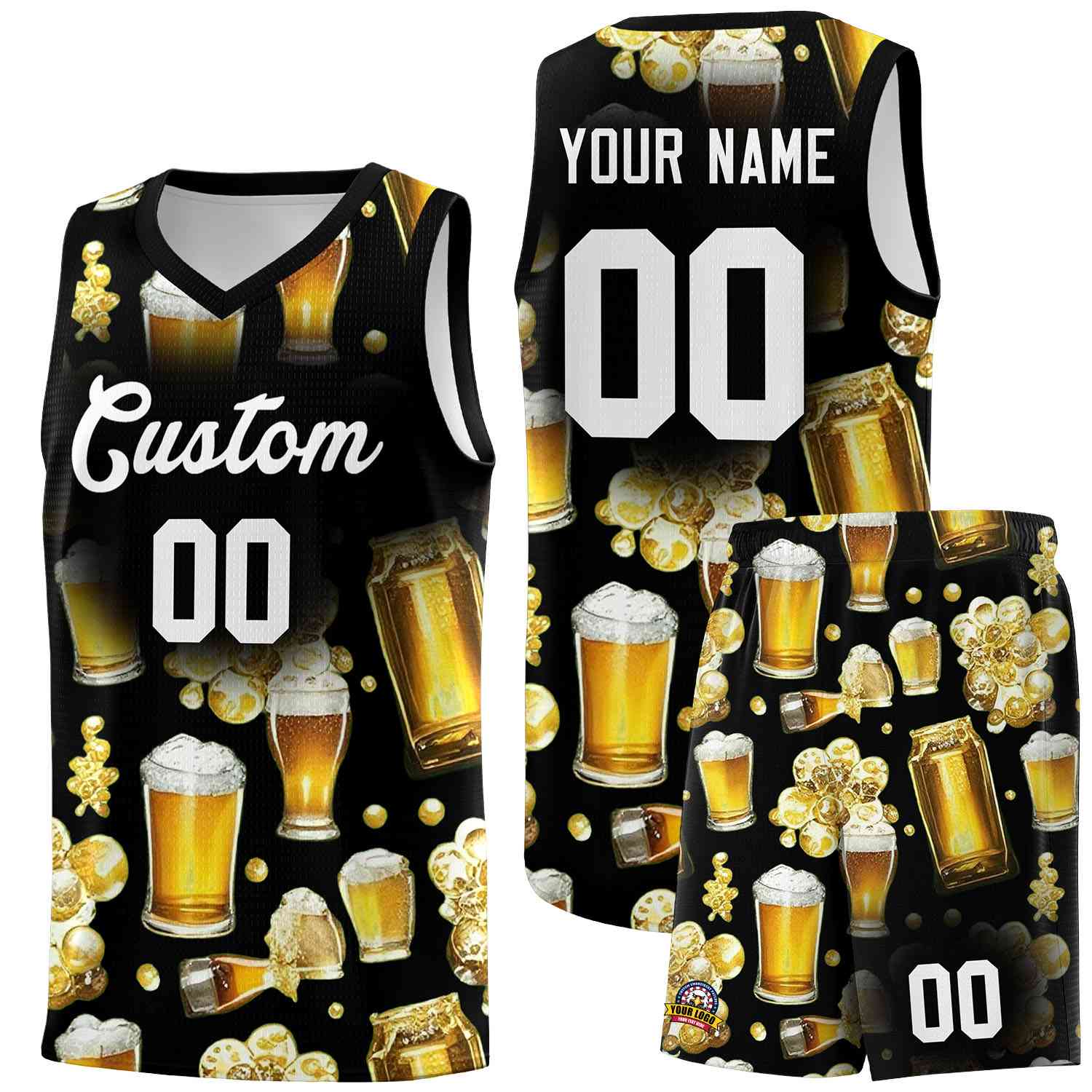 Custom Black National Beer Day Personalized Beer Bubble Basketball Jersey | Perfect for parties | Dye-sublimation printing | KXKSHOP