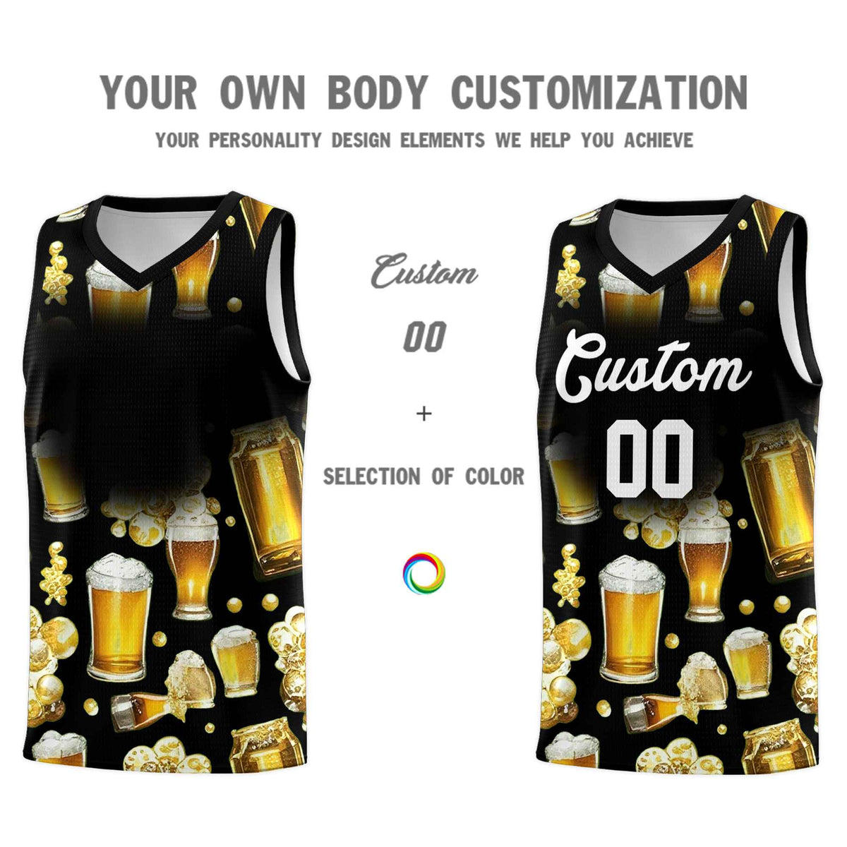 Custom Black National Beer Day Personalized Beer Bubble Basketball Jersey | Perfect for parties | Dye-sublimation printing | KXKSHOP