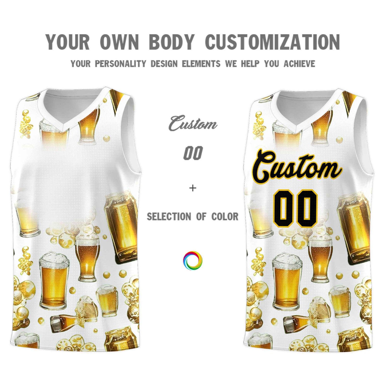 Custom White National Beer Day Personalized Beer Bubble Basketball Jersey | Perfect for parties | Dye-sublimation printing | KXKSHOP