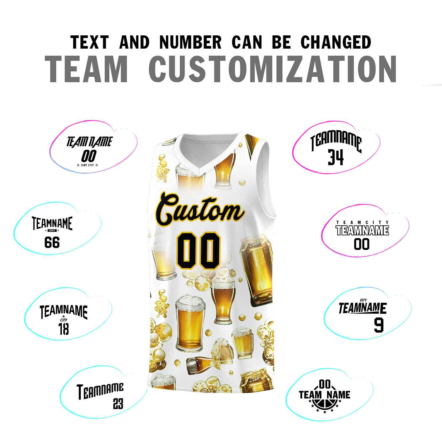 Custom White National Beer Day Personalized Beer Bubble Basketball Jersey | Perfect for parties | Dye-sublimation printing | KXKSHOP