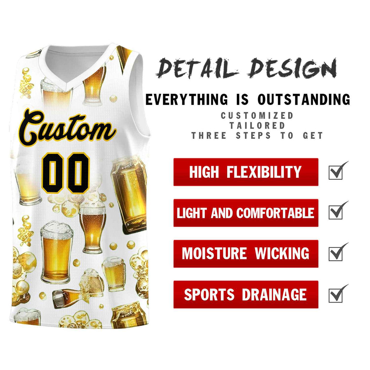 Custom White National Beer Day Personalized Beer Bubble Basketball Jersey | Perfect for parties | Dye-sublimation printing | KXKSHOP