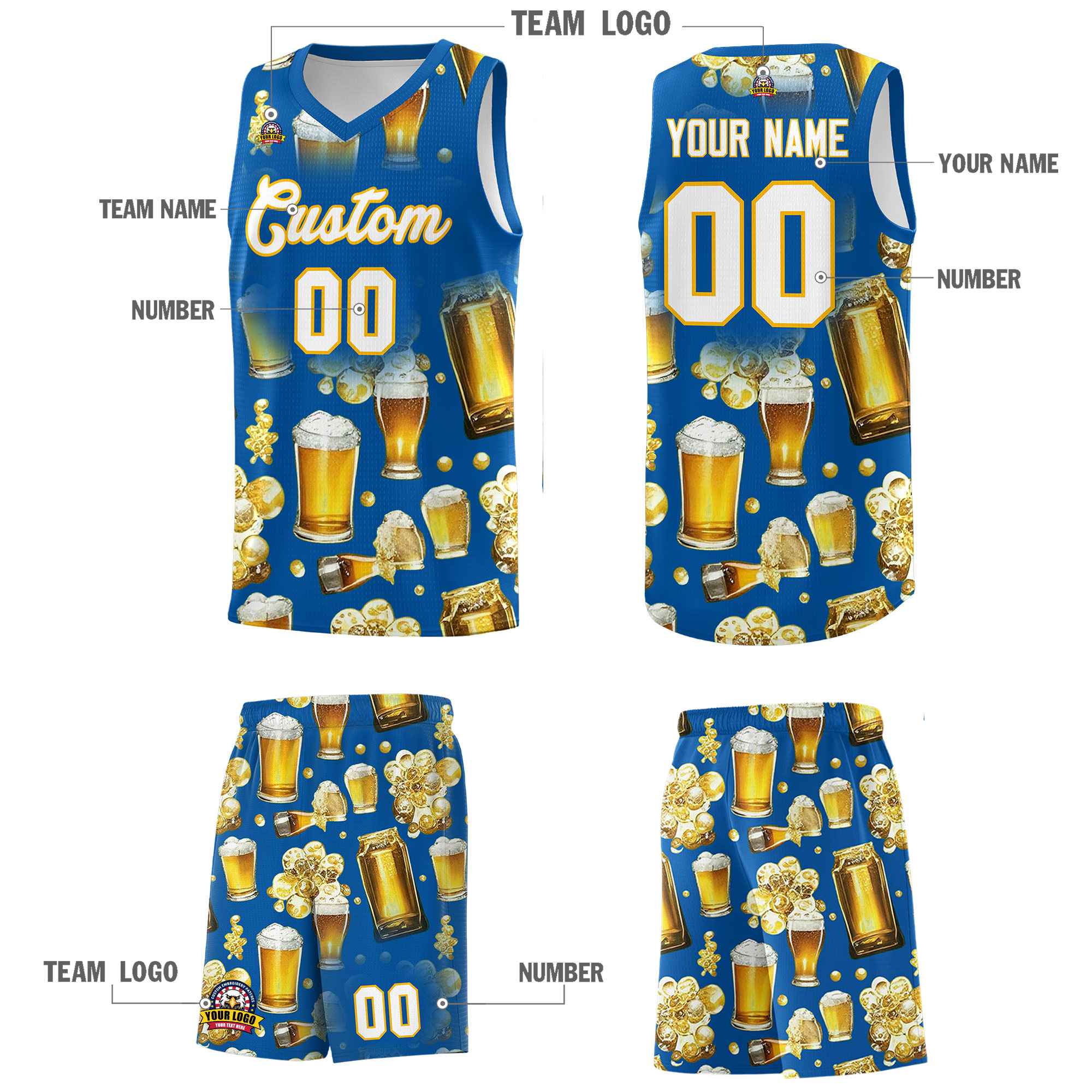 Custom Royal National Beer Day Personalized Beer Bubble Basketball Jersey | Perfect for parties | Dye-sublimation printing | KXKSHOP