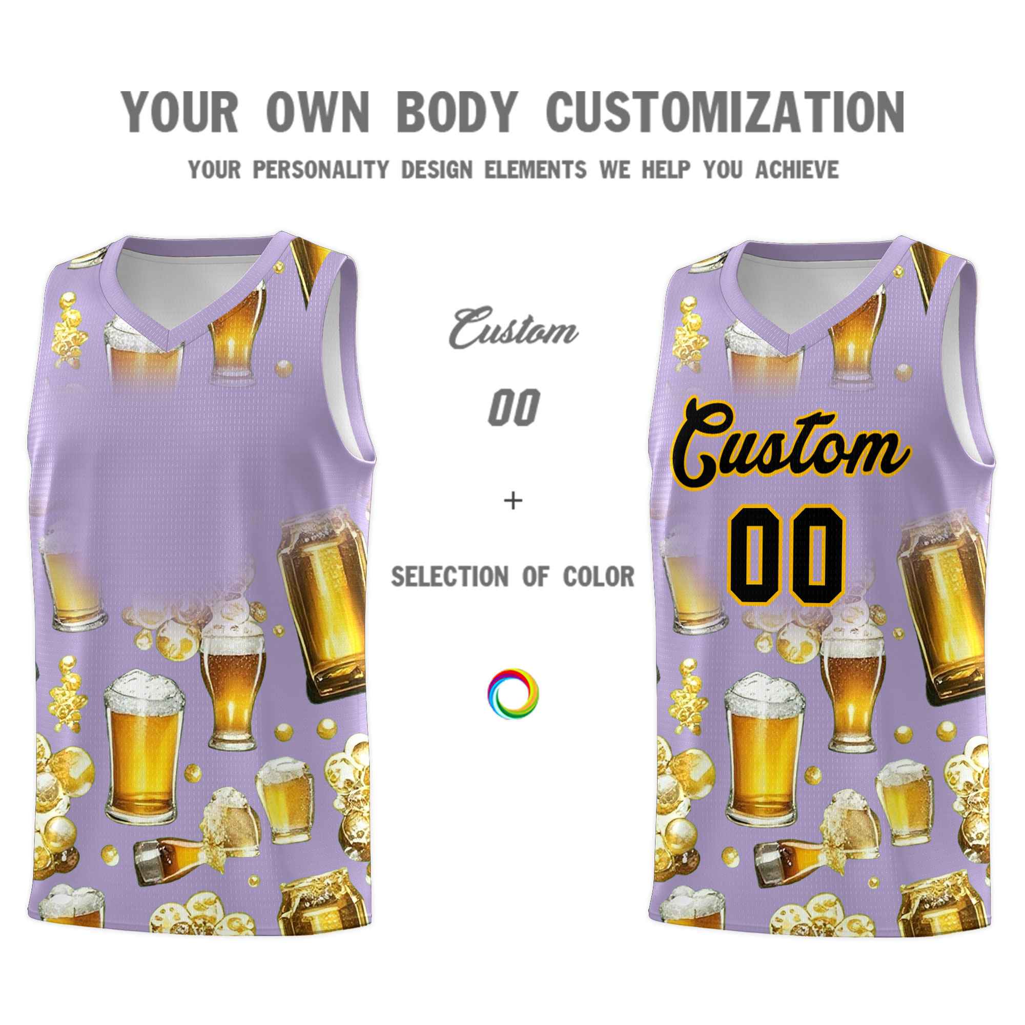Custom Light Purple National Beer Day Personalized Beer Bubble Basketball Jersey | Perfect for parties | Dye-sublimation printing | KXKSHOP