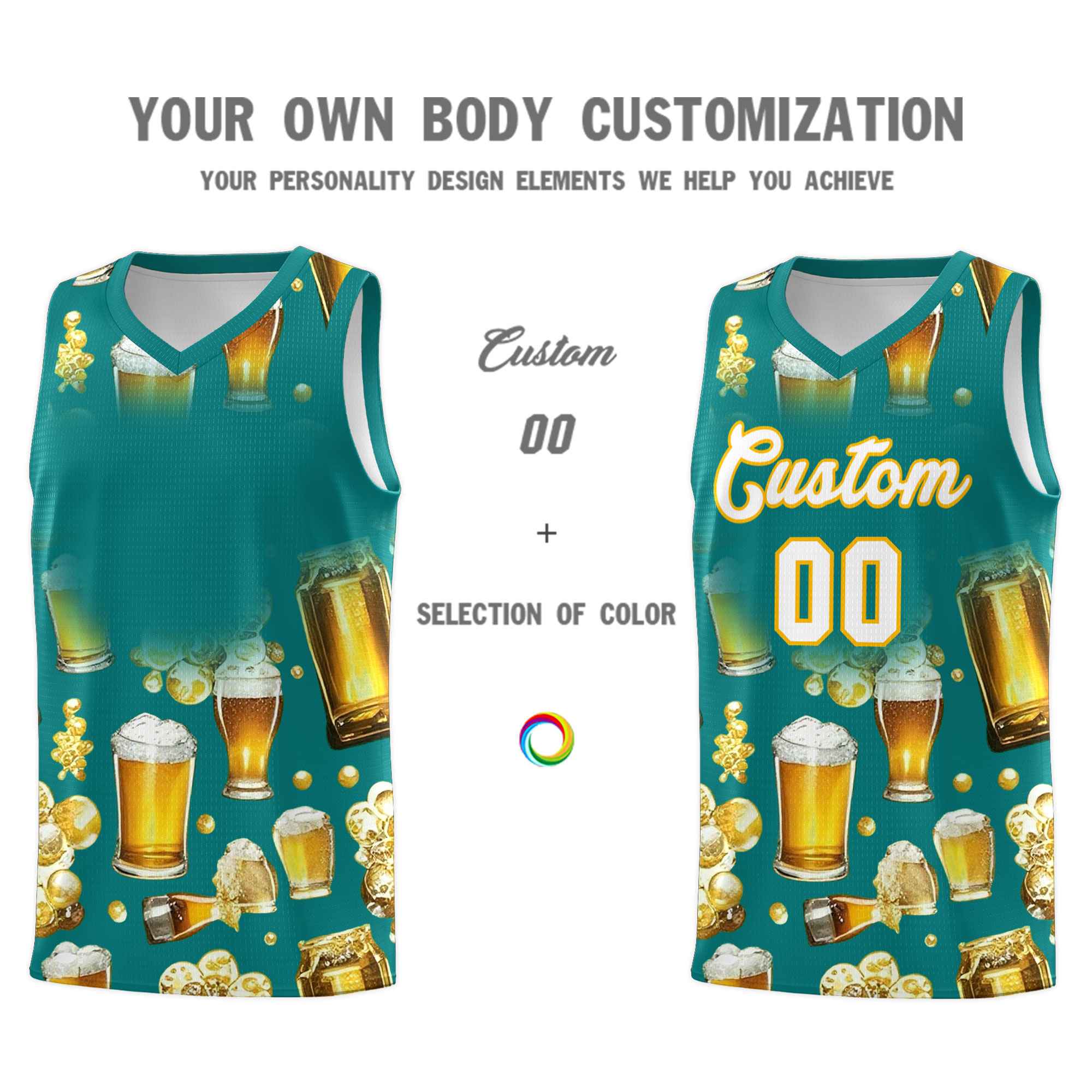 Custom Teal National Beer Day Personalized Beer Bubble Basketball Jersey | Perfect for parties | Dye-sublimation printing | KXKSHOP