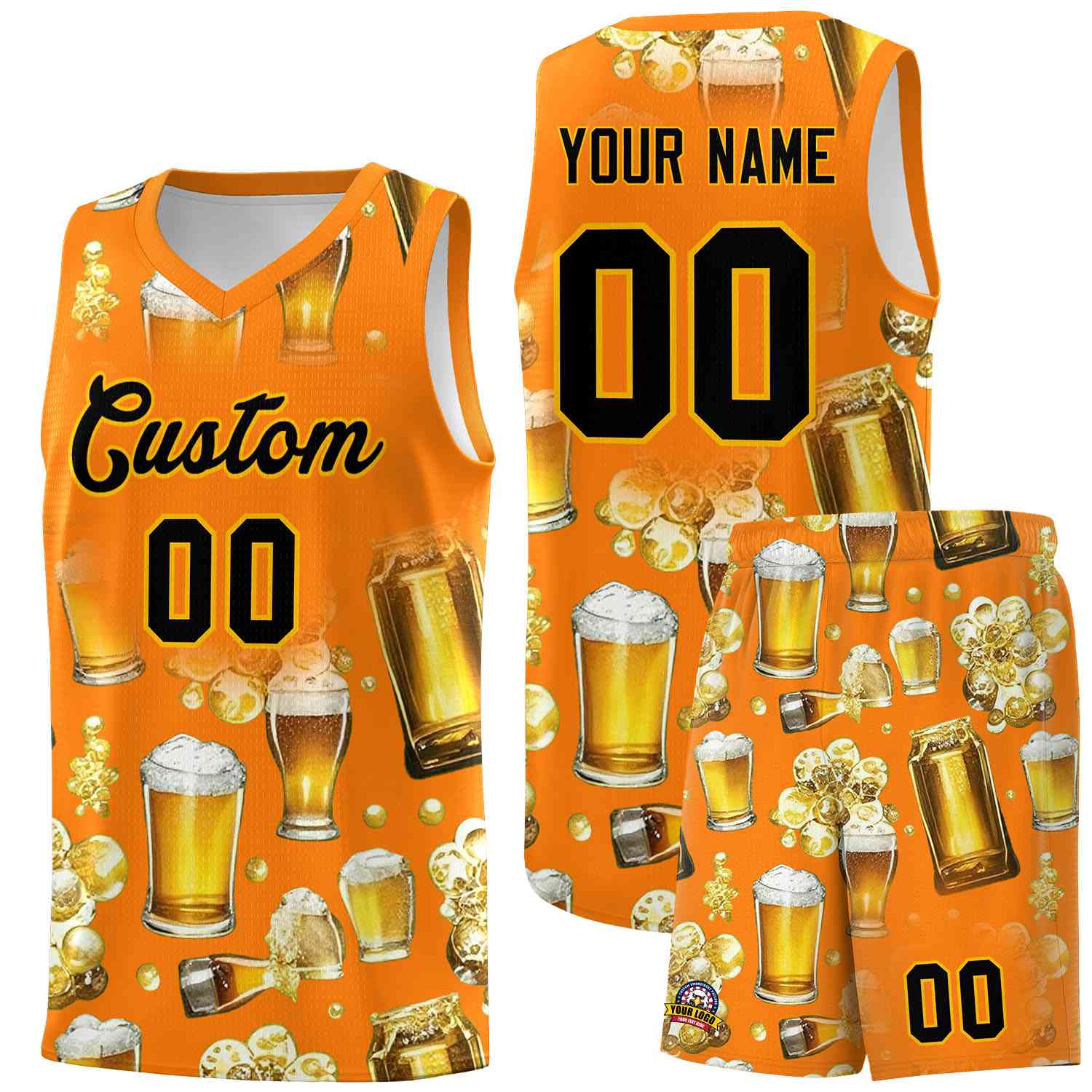Custom Orange National Beer Day Personalized Beer Bubble Basketball Jersey | Perfect for parties | Dye-sublimation printing | KXKSHOP