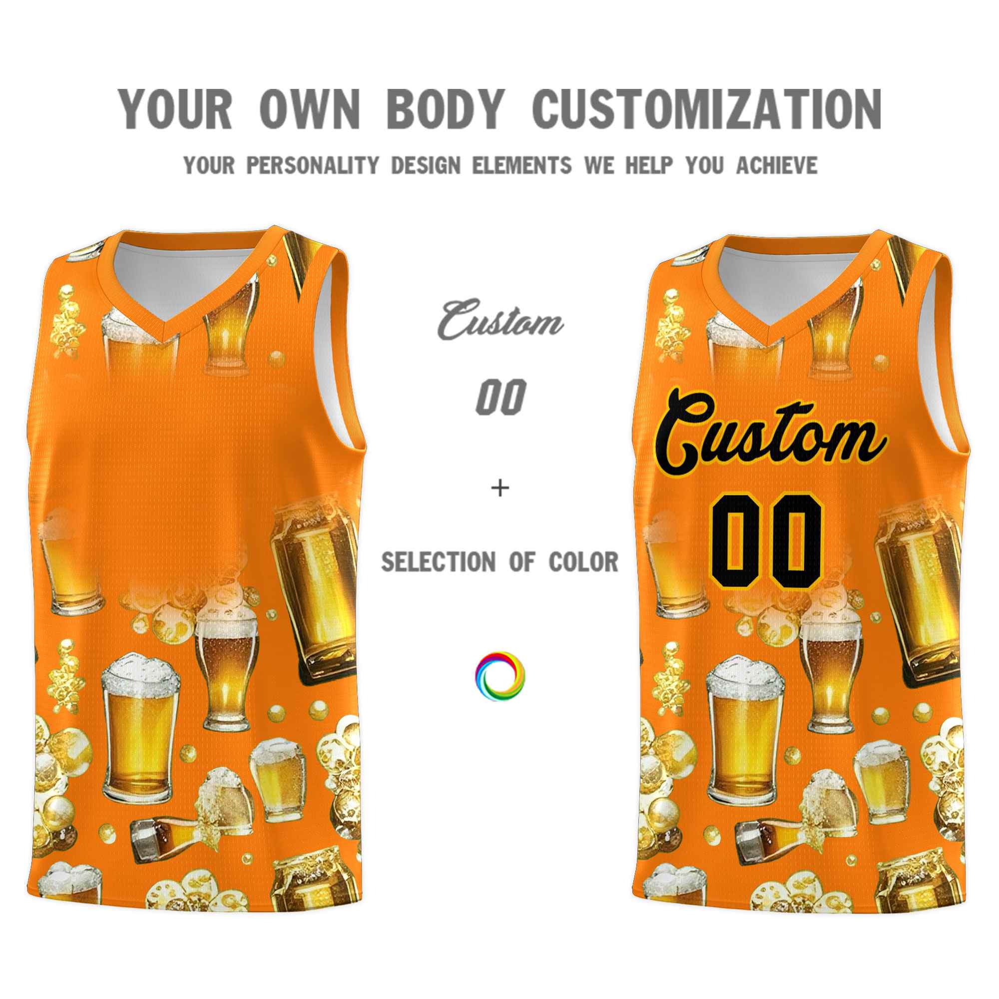 Custom Orange National Beer Day Personalized Beer Bubble Basketball Jersey | Perfect for parties | Dye-sublimation printing | KXKSHOP