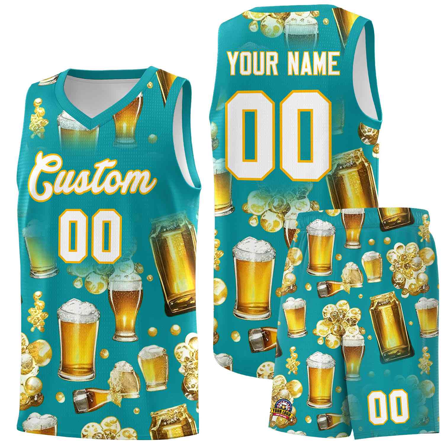 Custom Teal National Beer Day Personalized Beer Bubble Basketball Jersey | Perfect for parties | Dye-sublimation printing | KXKSHOP