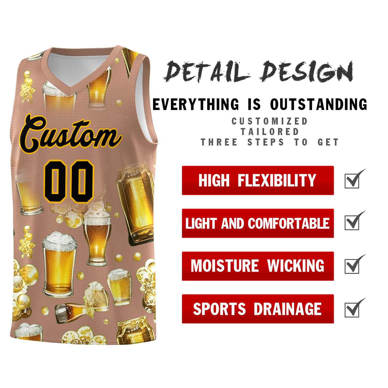Custom Coffee National Beer Day Personalized Beer Bubble Basketball Jersey | Perfect for parties | Dye-sublimation printing | KXKSHOP