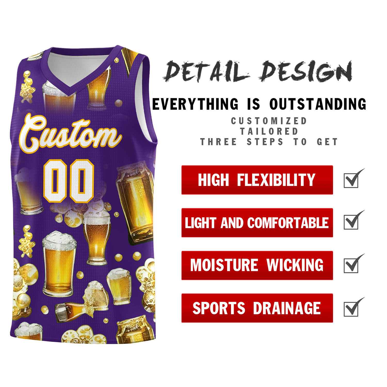 Custom Purple National Beer Day Personalized Beer Bubble Basketball Jersey | Perfect for parties | Dye-sublimation printing | KXKSHOP