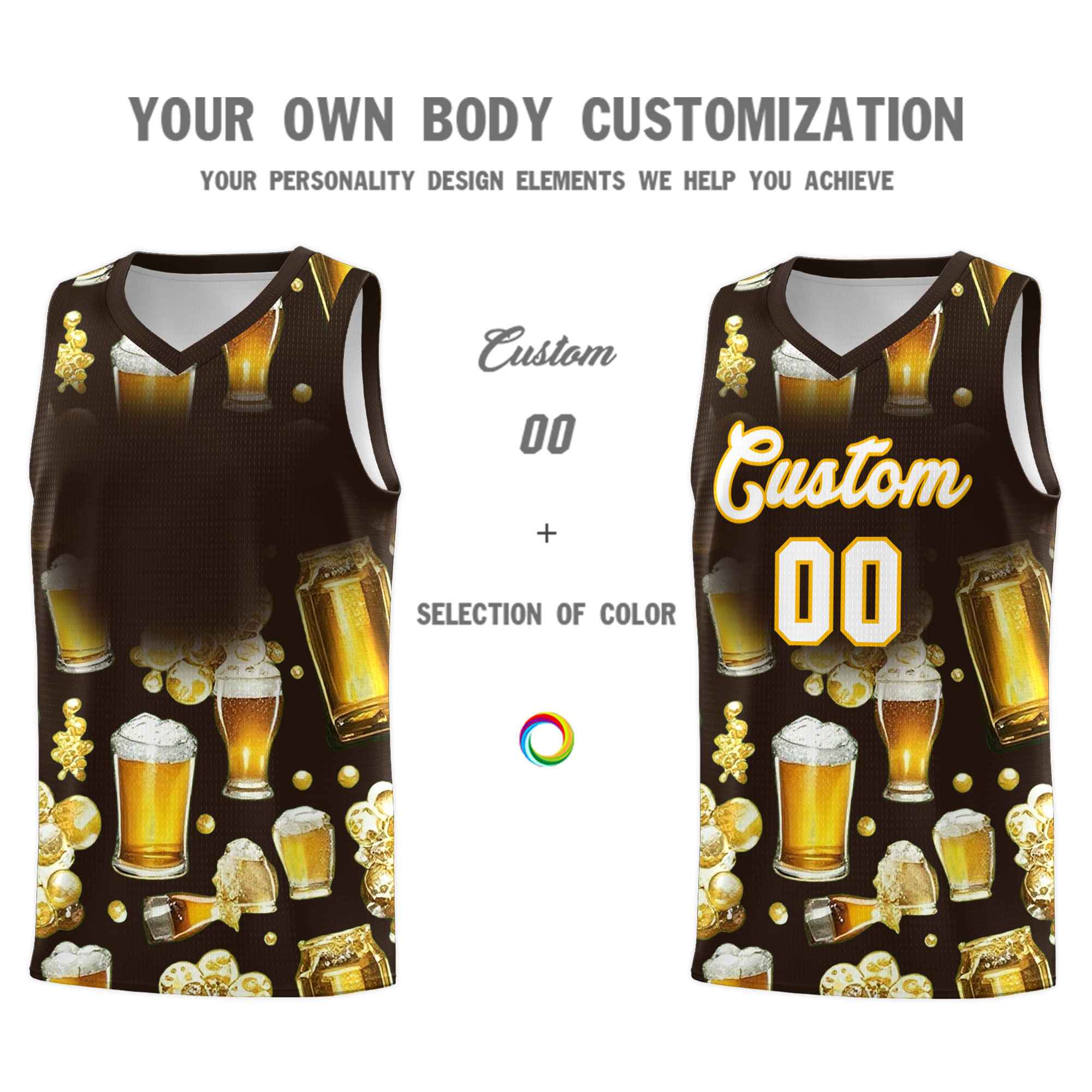 Custom Brown National Beer Day Personalized Beer Bubble Basketball Jersey | Perfect for parties | Dye-sublimation printing | KXKSHOP