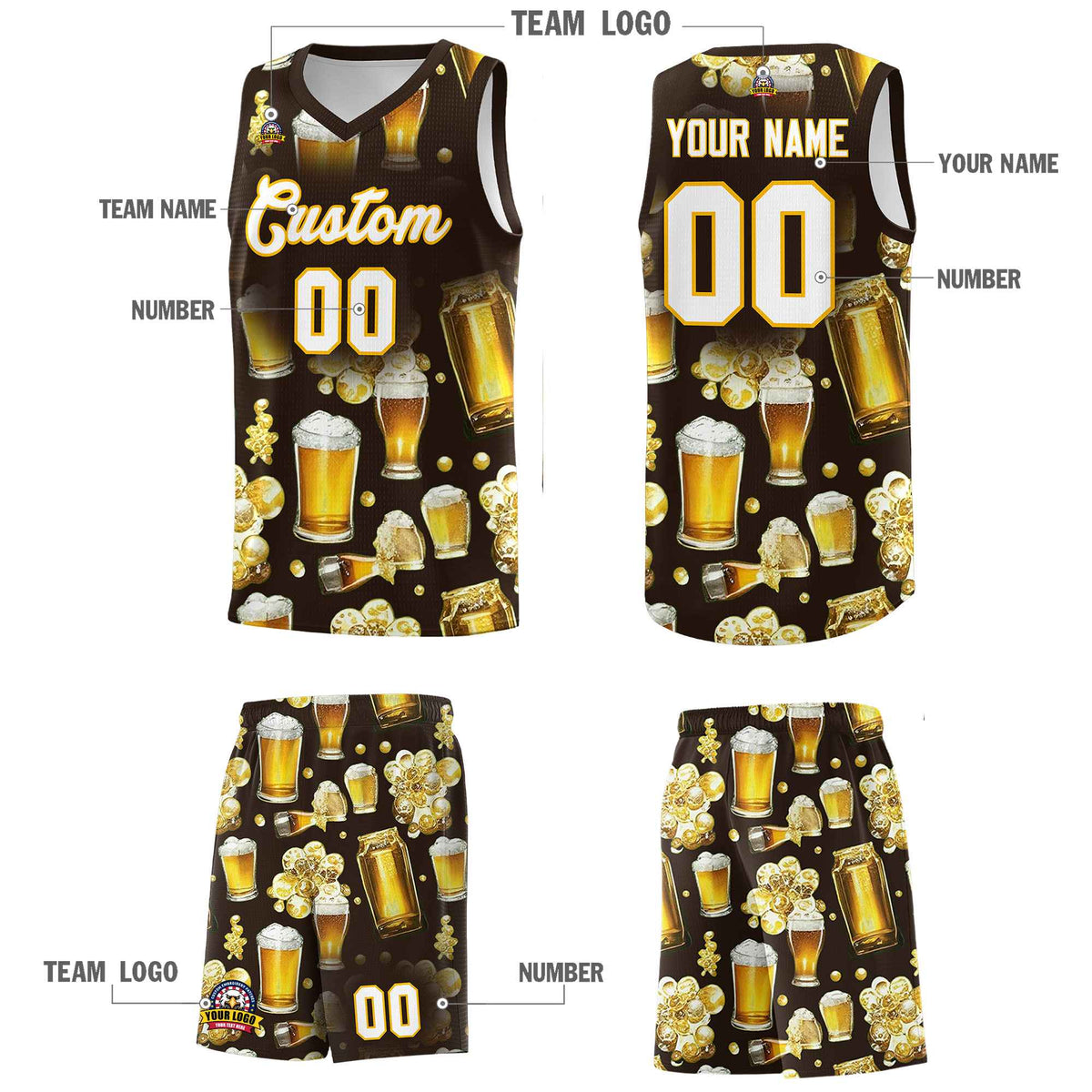 Custom Brown National Beer Day Personalized Beer Bubble Basketball Jersey | Perfect for parties | Dye-sublimation printing | KXKSHOP