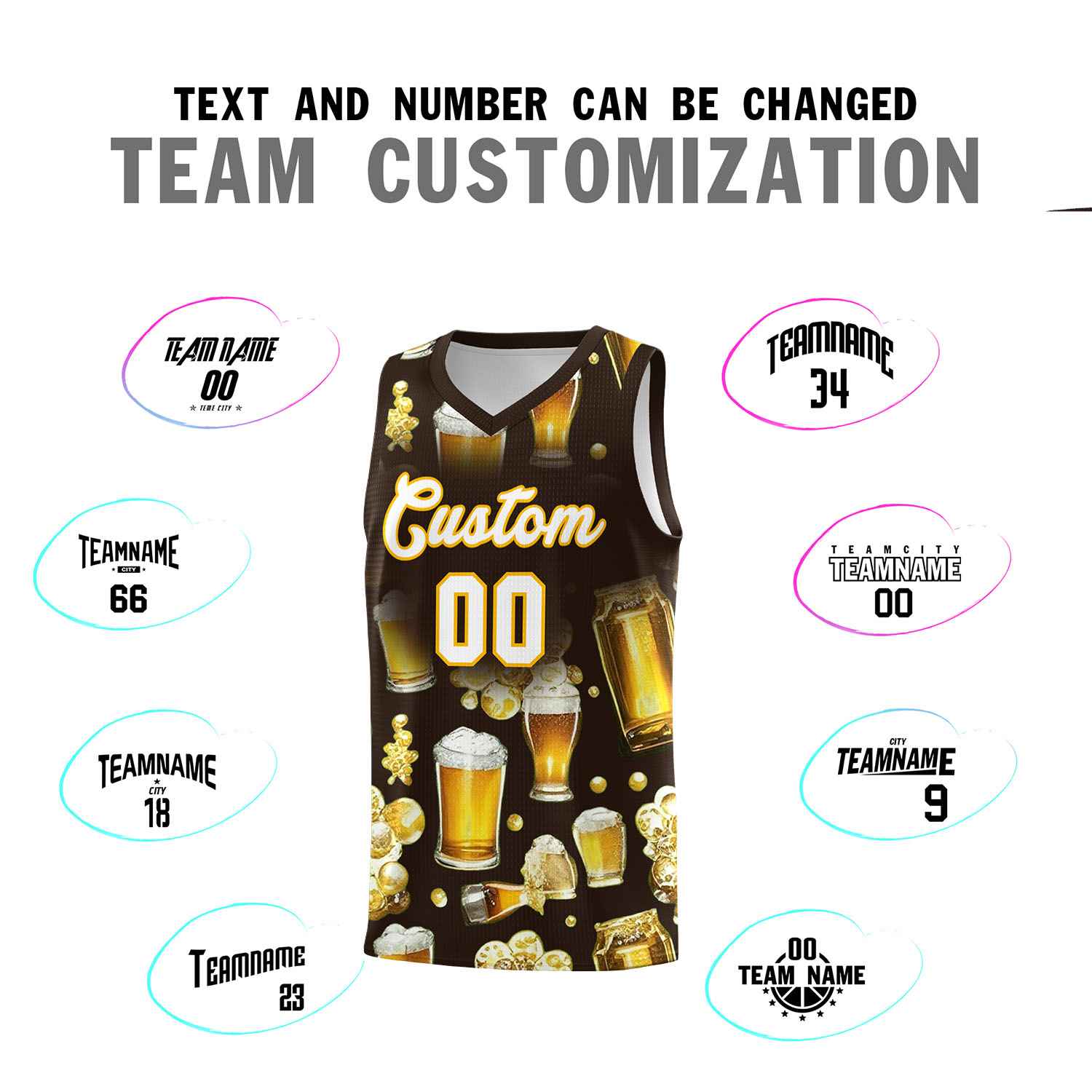 Custom Brown National Beer Day Personalized Beer Bubble Basketball Jersey | Perfect for parties | Dye-sublimation printing | KXKSHOP