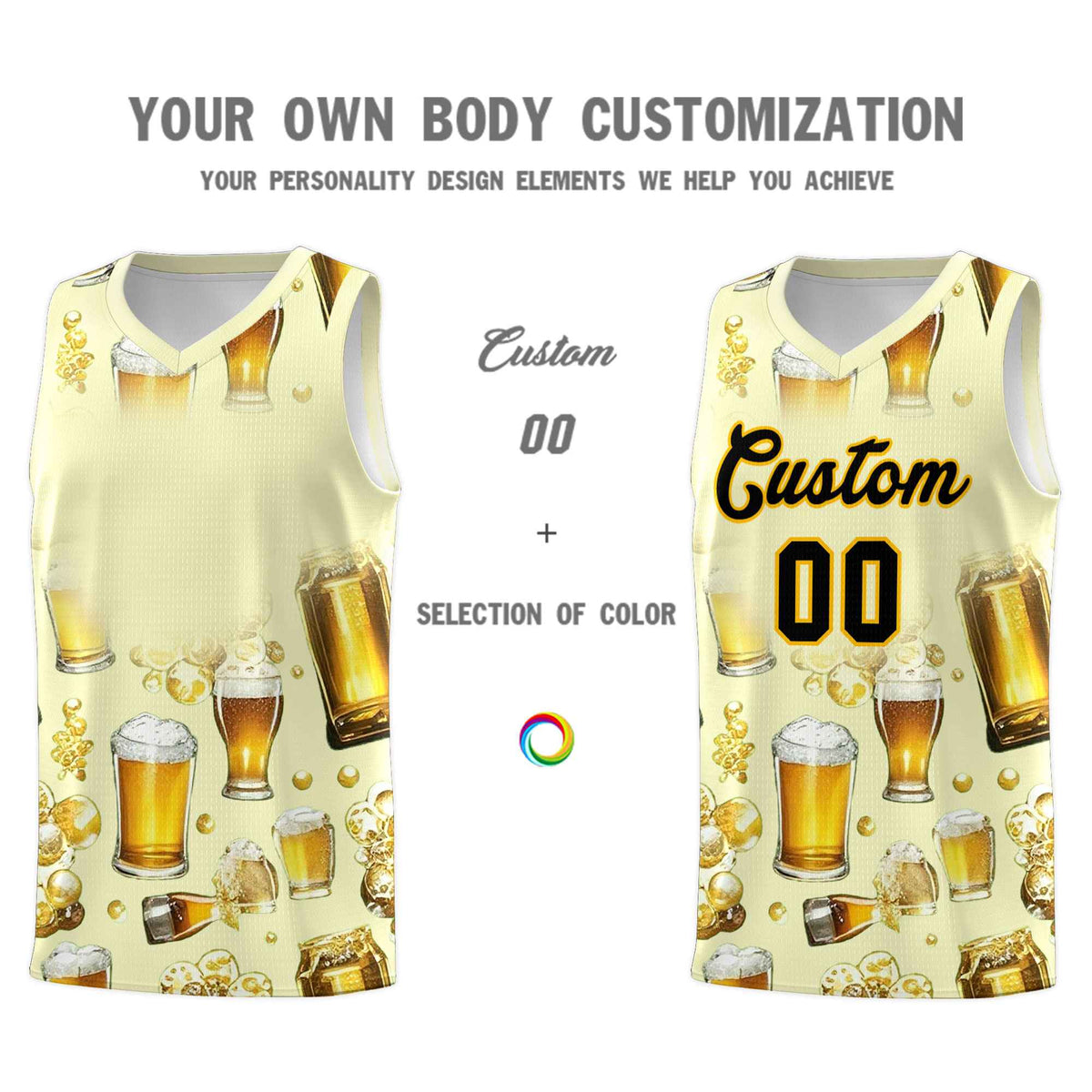 Custom Cream National Beer Day Personalized Beer Bubble Basketball Jersey | Perfect for parties | Dye-sublimation printing | KXKSHOP