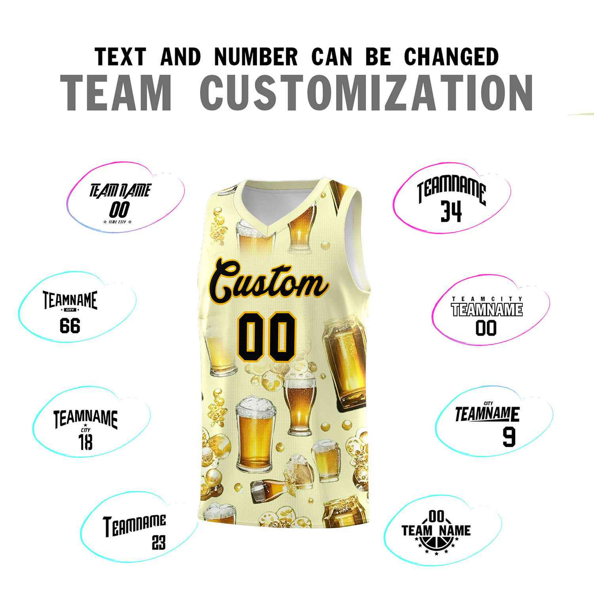 Custom Cream National Beer Day Personalized Beer Bubble Basketball Jersey | Perfect for parties | Dye-sublimation printing | KXKSHOP