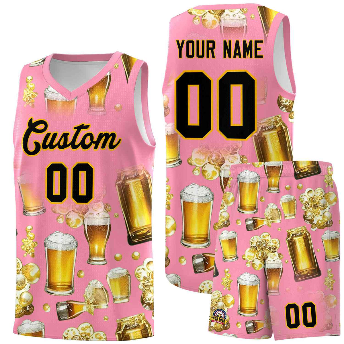 Custom Light Pink National Beer Day Personalized Beer Bubble Basketball Jersey | Perfect for parties | Dye-sublimation printing | KXKSHOP