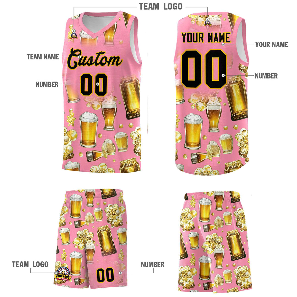 Custom Light Pink National Beer Day Personalized Beer Bubble Basketball Jersey | Perfect for parties | Dye-sublimation printing | KXKSHOP