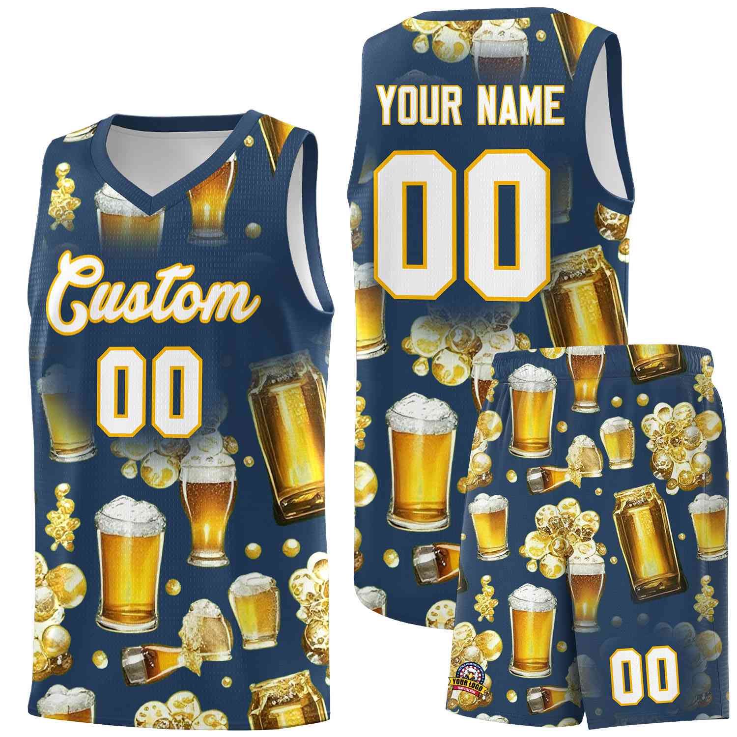 Custom Midnight Blue National Beer Day Personalized Beer Bubble Basketball Jersey | Perfect for parties | Dye-sublimation printing | KXKSHOP