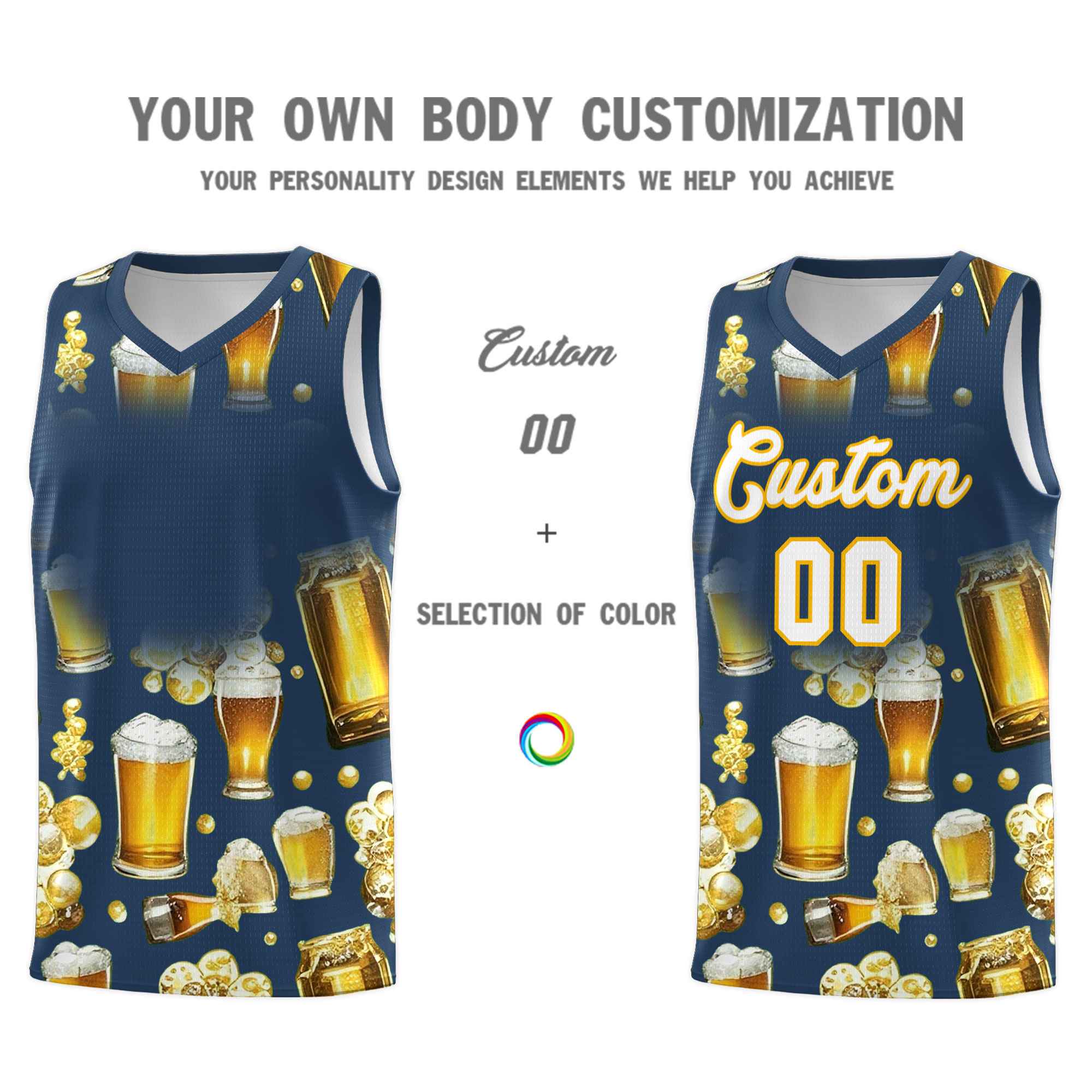 Custom Midnight Blue National Beer Day Personalized Beer Bubble Basketball Jersey | Perfect for parties | Dye-sublimation printing | KXKSHOP