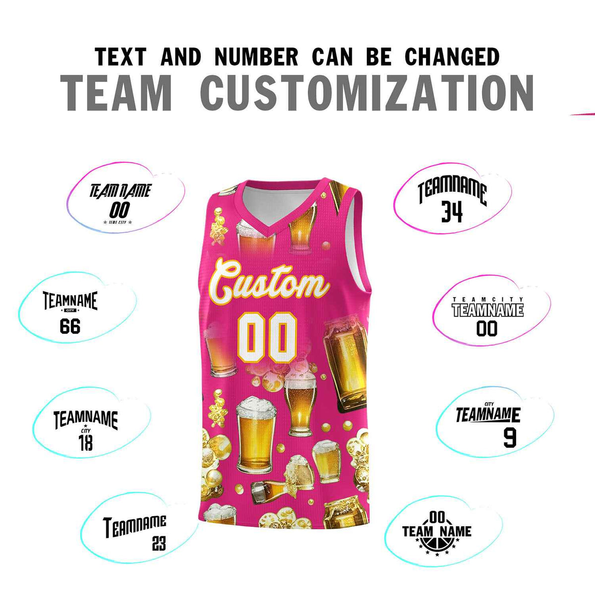 Custom Rose Red National Beer Day Personalized Beer Bubble Basketball Jersey | Perfect for parties | Dye-sublimation printing | KXKSHOP