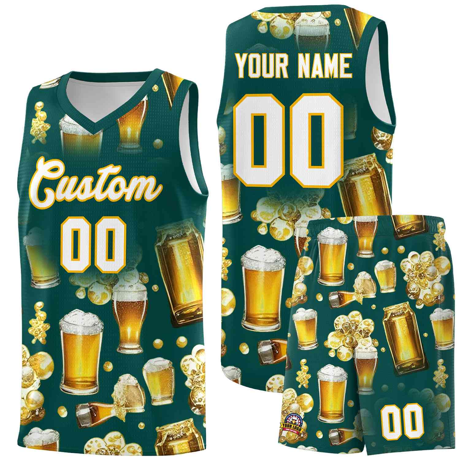 Custom Midnight Green National Beer Day Personalized Beer Bubble Basketball Jersey | Perfect for parties | Dye-sublimation printing | KXKSHOP