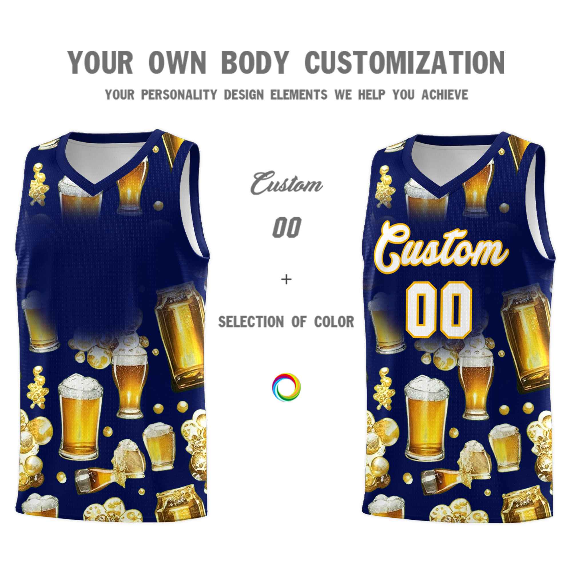 Custom Dark Blue National Beer Day Personalized Beer Bubble Basketball Jersey | Perfect for parties | Dye-sublimation printing | KXKSHOP