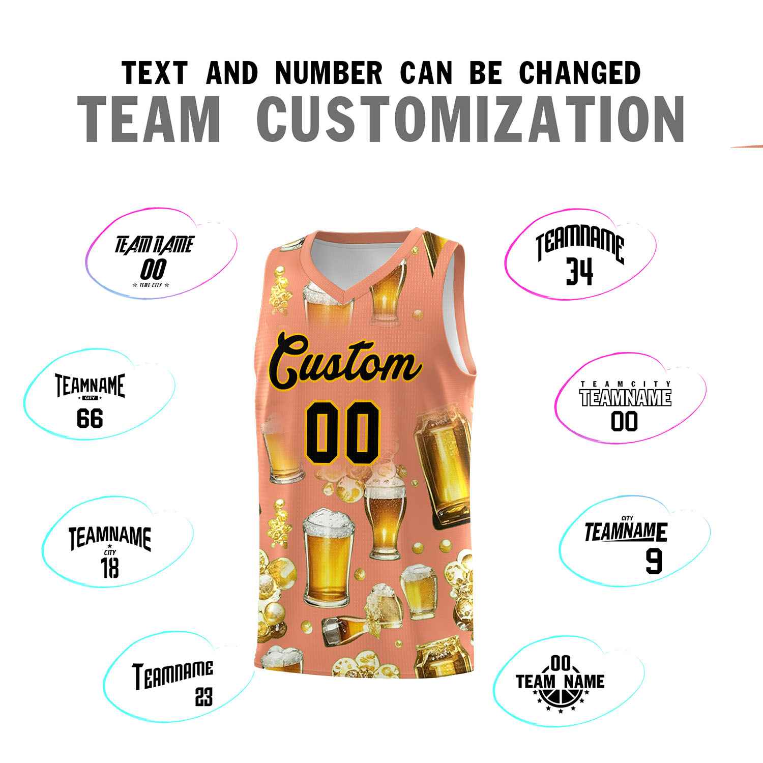 Custom Light Orange National Beer Day Personalized Beer Bubble Basketball Jersey | Perfect for parties | Dye-sublimation printing | KXKSHOP