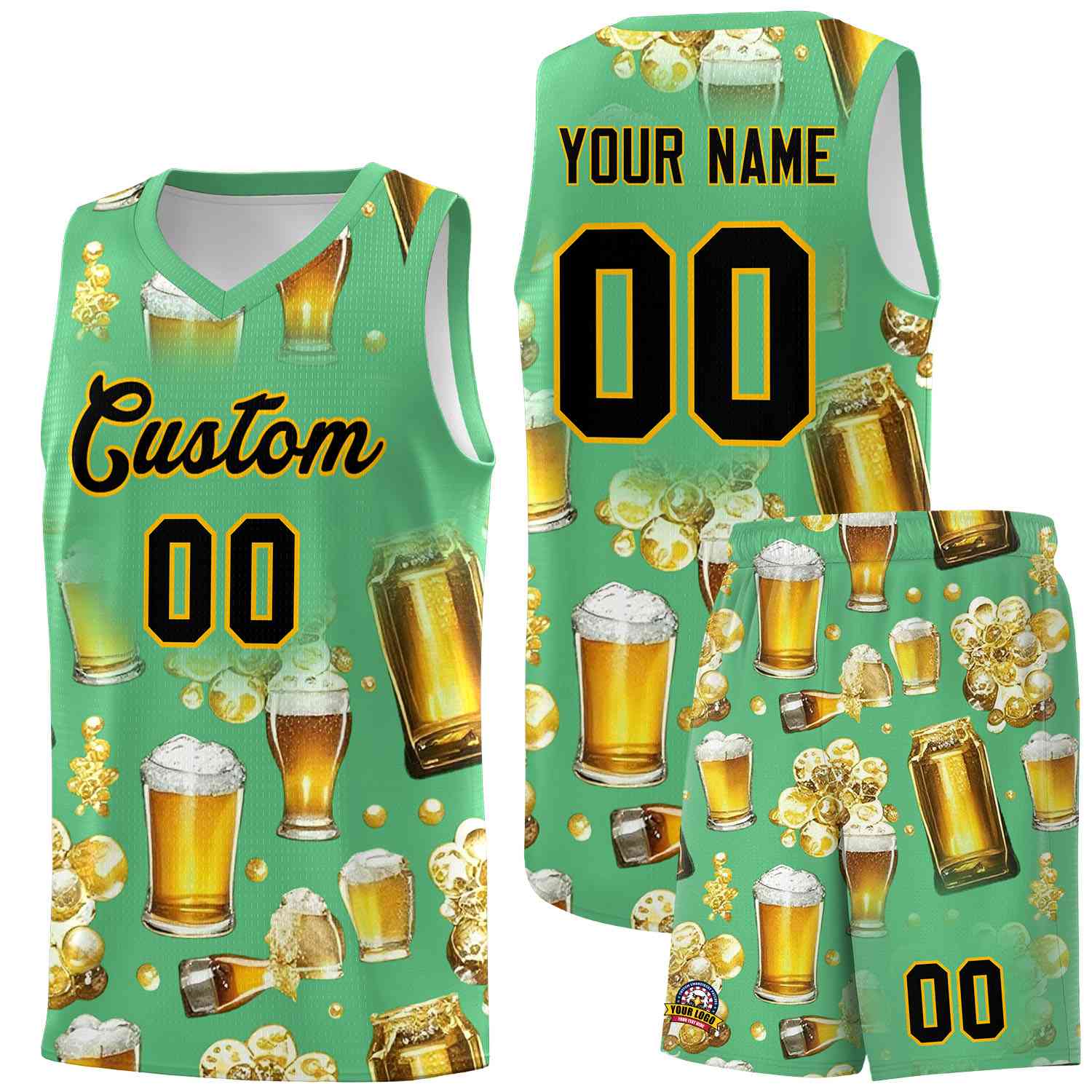 Custom Neon Green National Beer Day Personalized Beer Bubble Basketball Jersey | Perfect for parties | Dye-sublimation printing | KXKSHOP