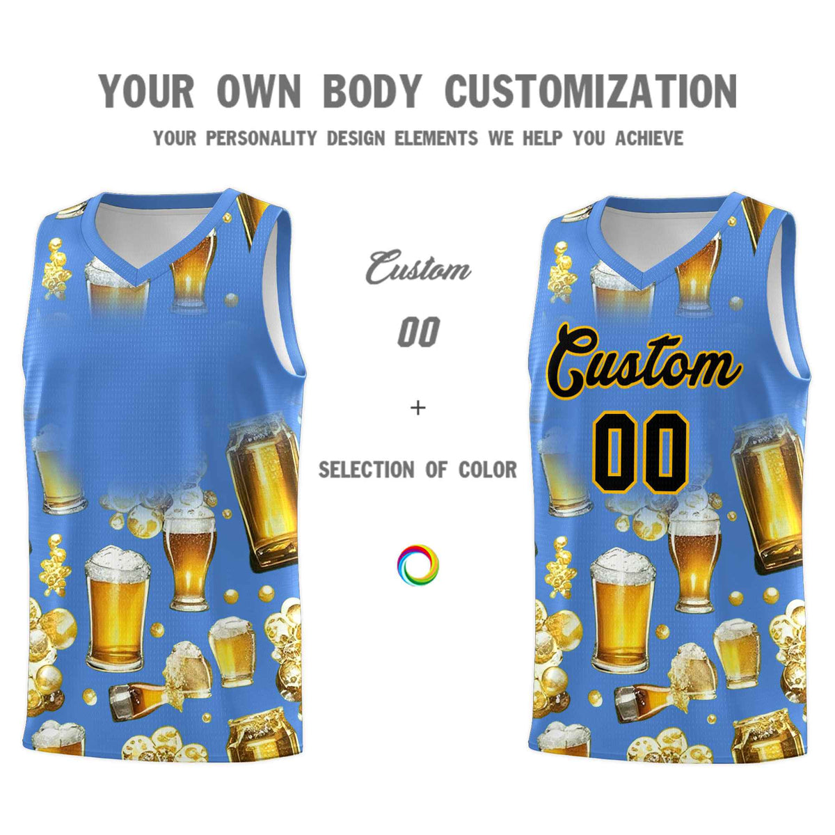 Custom Powder Blue National Beer Day Personalized Beer Bubble Basketball Jersey | Perfect for parties | Dye-sublimation printing | KXKSHOP