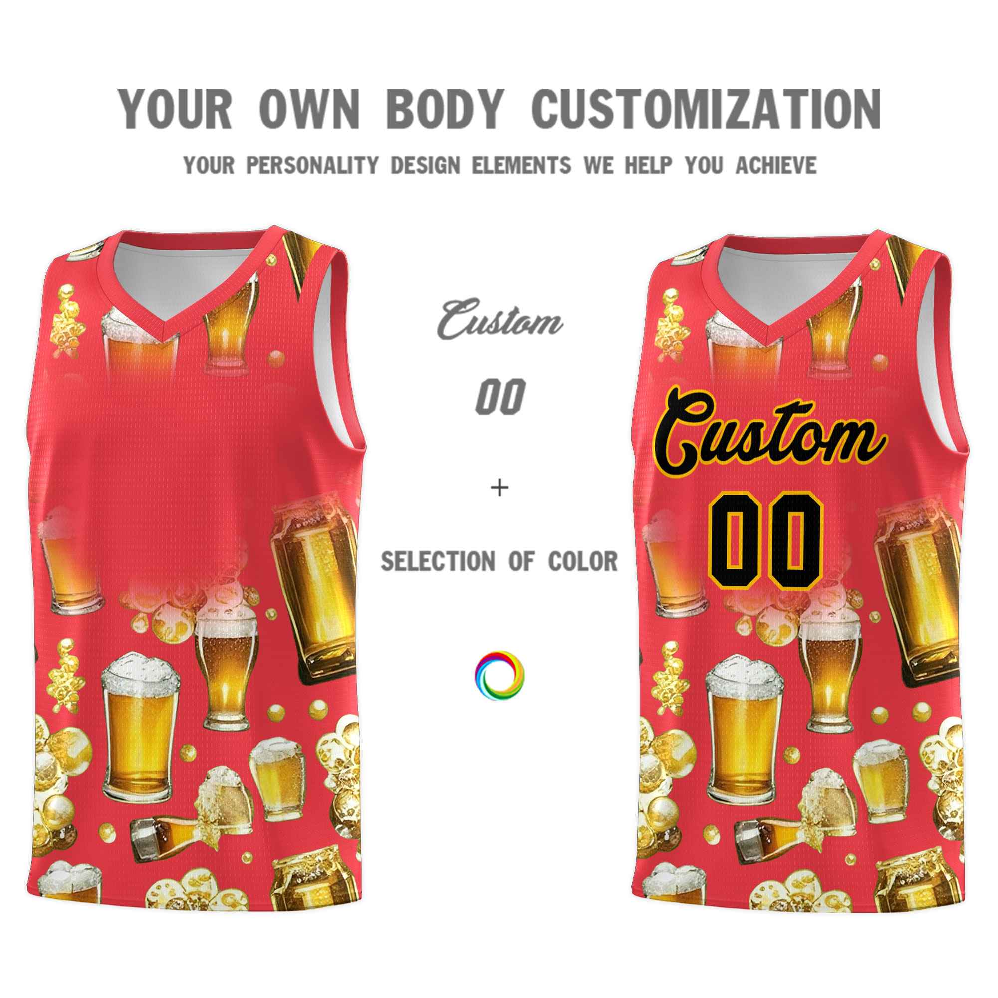 Custom Light Red National Beer Day Personalized Beer Bubble Basketball Jersey | Perfect for parties | Dye-sublimation printing | KXKSHOP