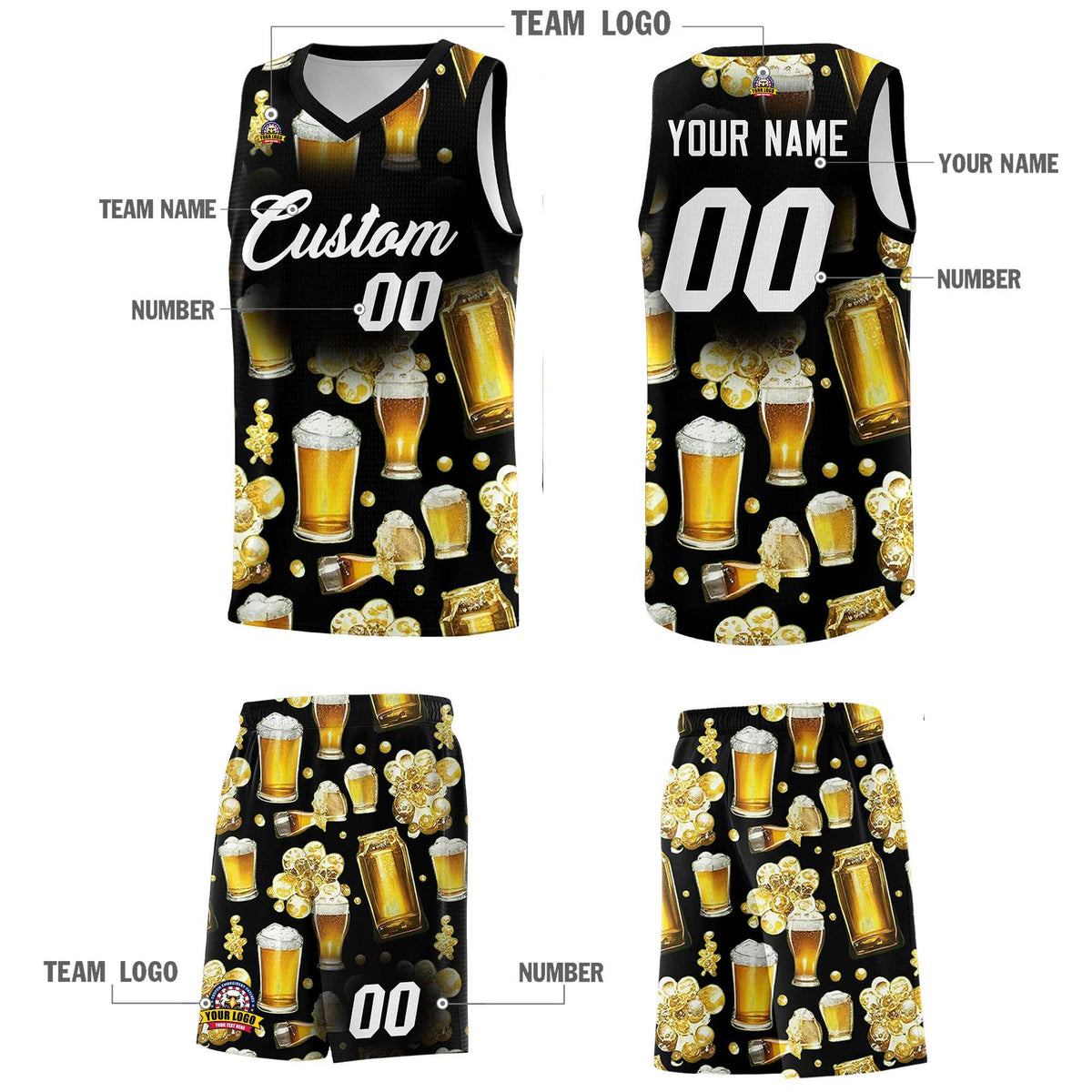 Custom Black National Beer Day Personalized Beer Bubble Basketball Jersey | Perfect for parties | Dye-sublimation printing | KXKSHOP
