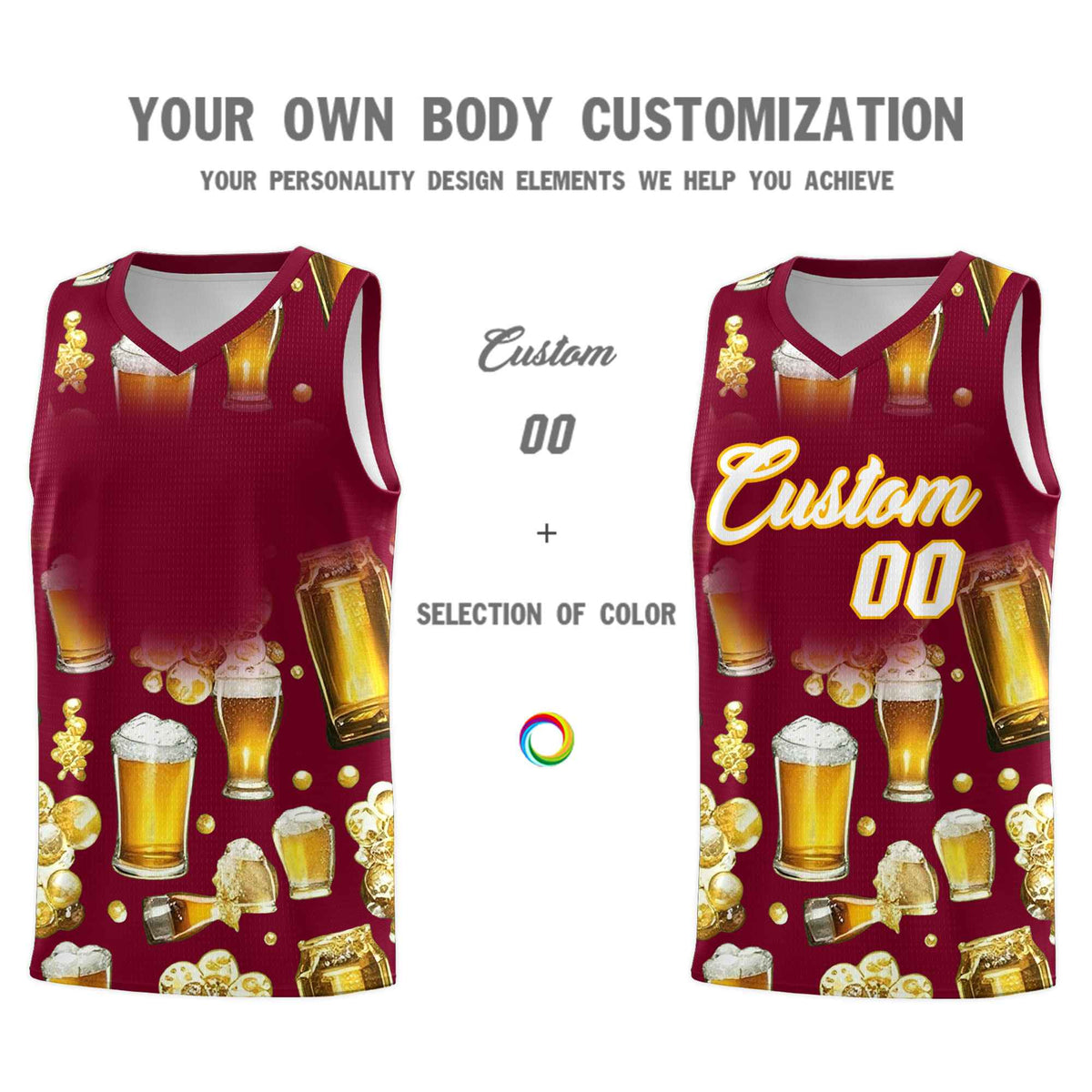 Custom Crimson National Beer Day Personalized Beer Bubble Basketball Jersey | Perfect for parties | Dye-sublimation printing | KXKSHOP
