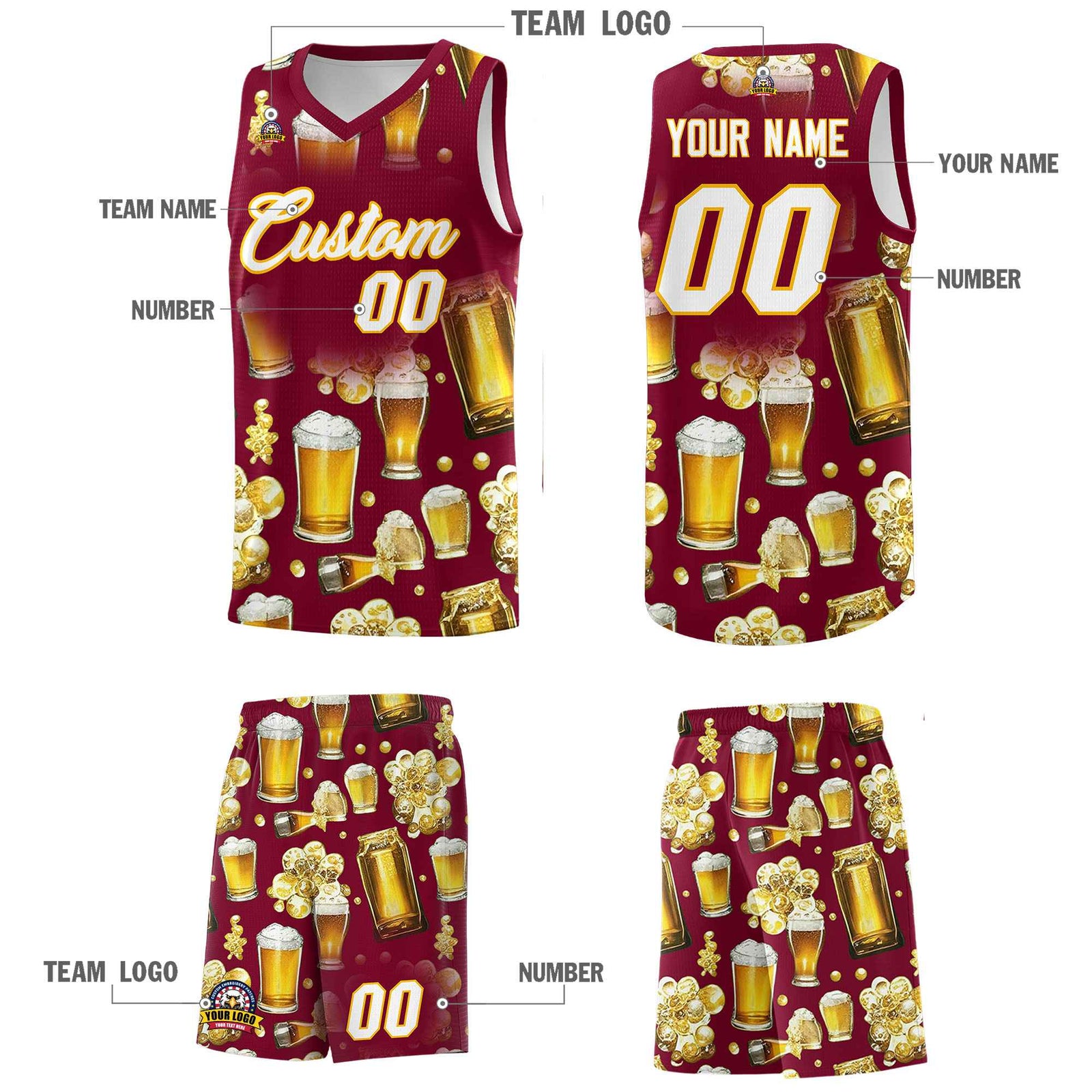 Custom Crimson National Beer Day Personalized Beer Bubble Basketball Jersey | Perfect for parties | Dye-sublimation printing | KXKSHOP