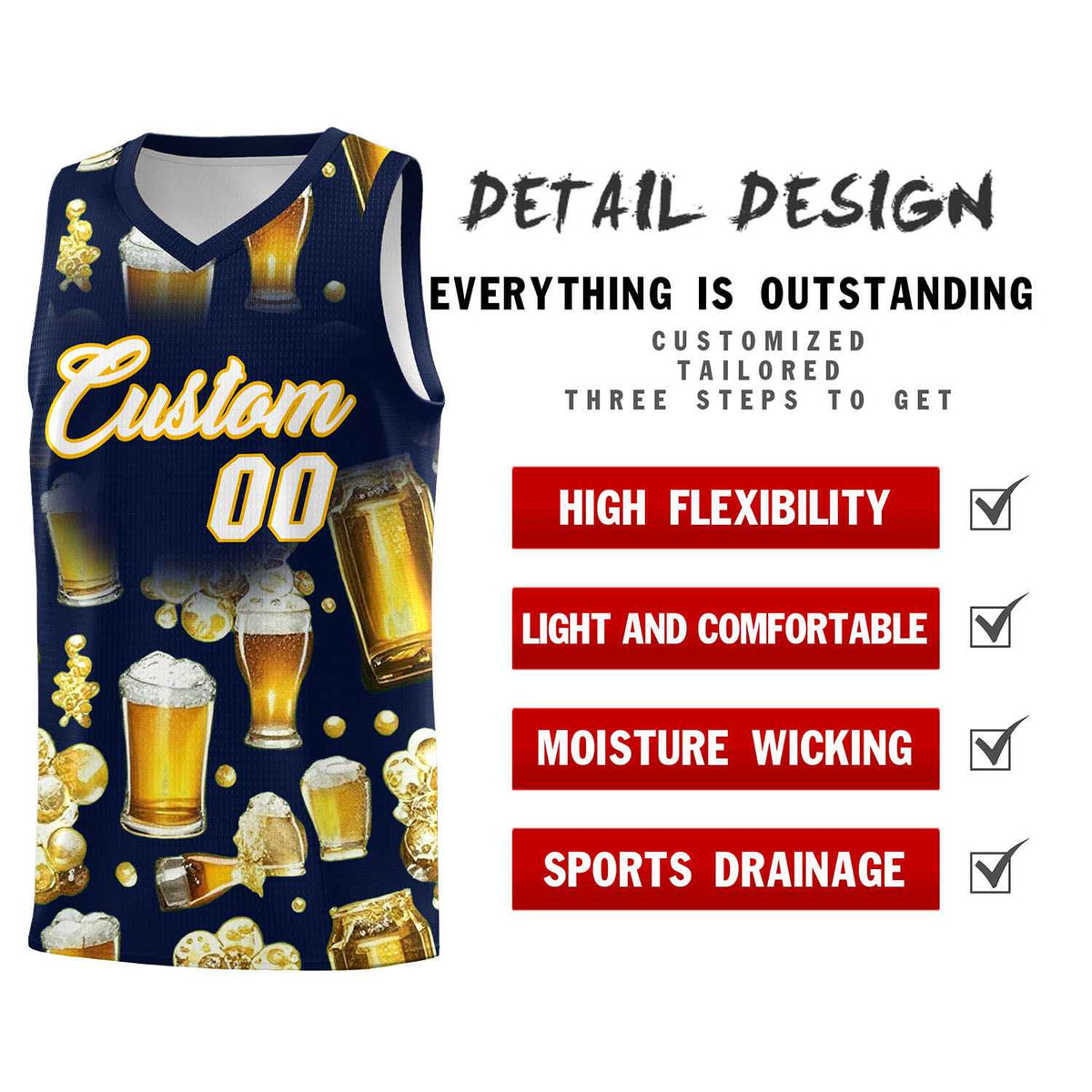 Custom Navy National Beer Day Personalized Beer Bubble Basketball Jersey | Perfect for parties | Dye-sublimation printing | KXKSHOP