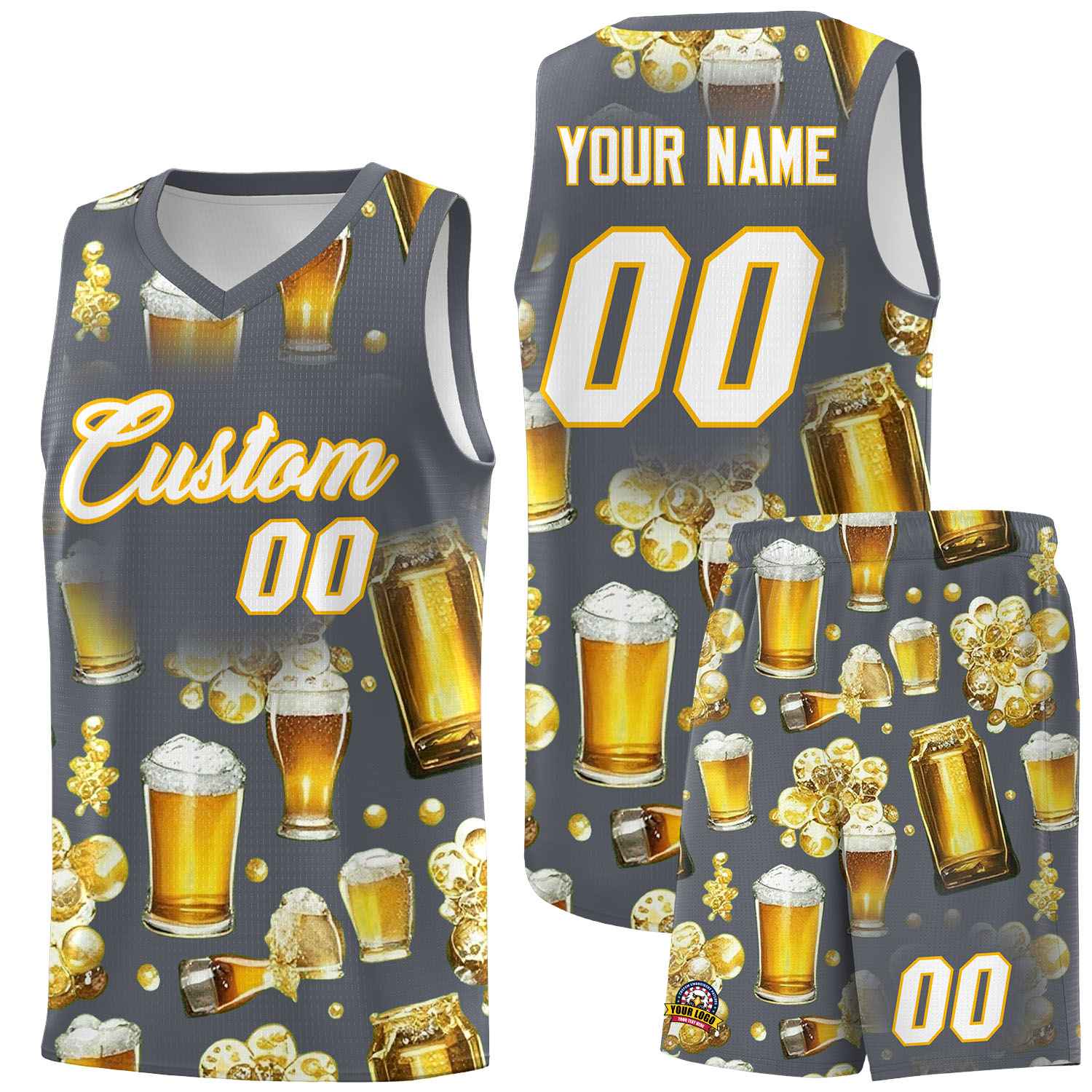 Custom Gray National Beer Day Personalized Beer Bubble Basketball Jersey | Perfect for parties | Dye-sublimation printing | KXKSHOP