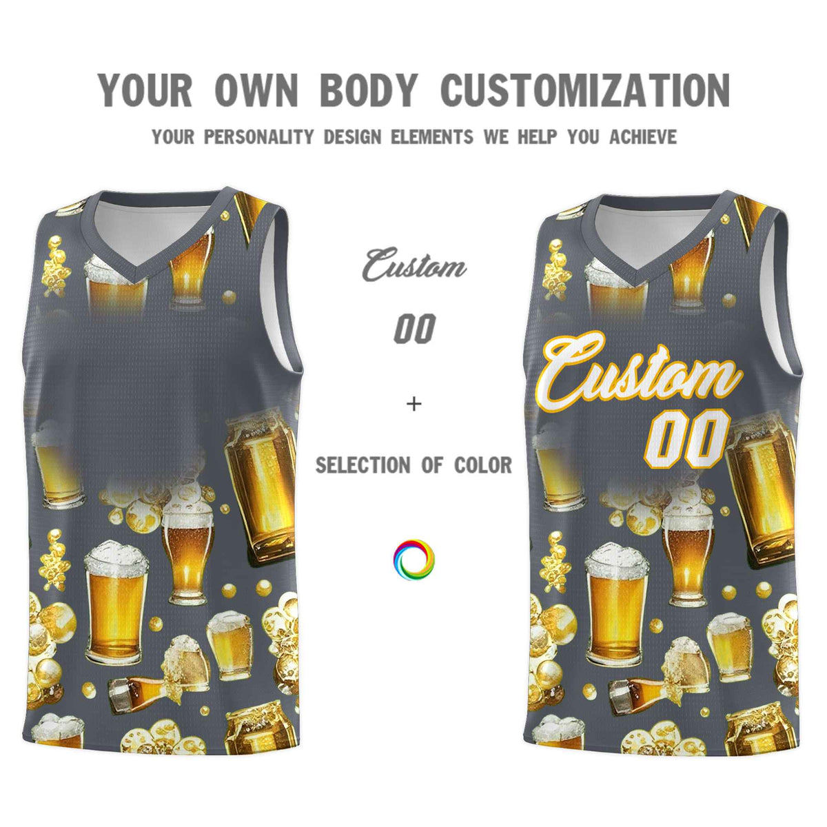 Custom Gray National Beer Day Personalized Beer Bubble Basketball Jersey | Perfect for parties | Dye-sublimation printing | KXKSHOP