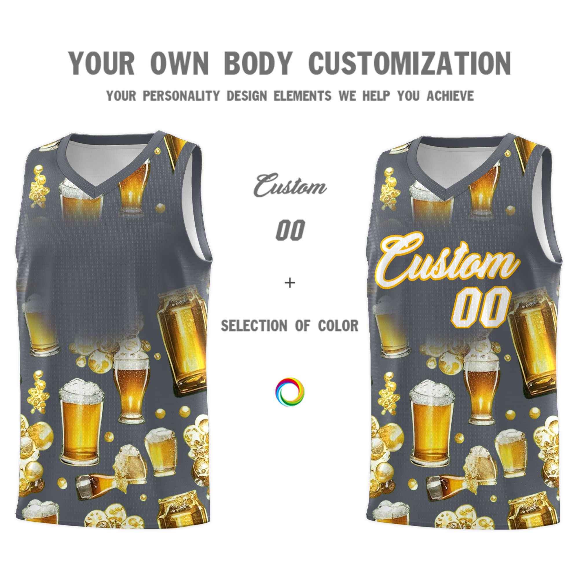 Custom Gray National Beer Day Personalized Beer Bubble Basketball Jersey | Perfect for parties | Dye-sublimation printing | KXKSHOP