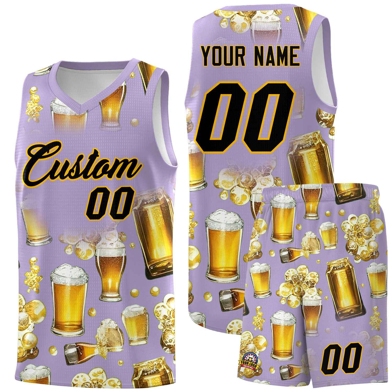 Custom Light Purple National Beer Day Personalized Beer Bubble Basketball Jersey | Perfect for parties | Dye-sublimation printing | KXKSHOP