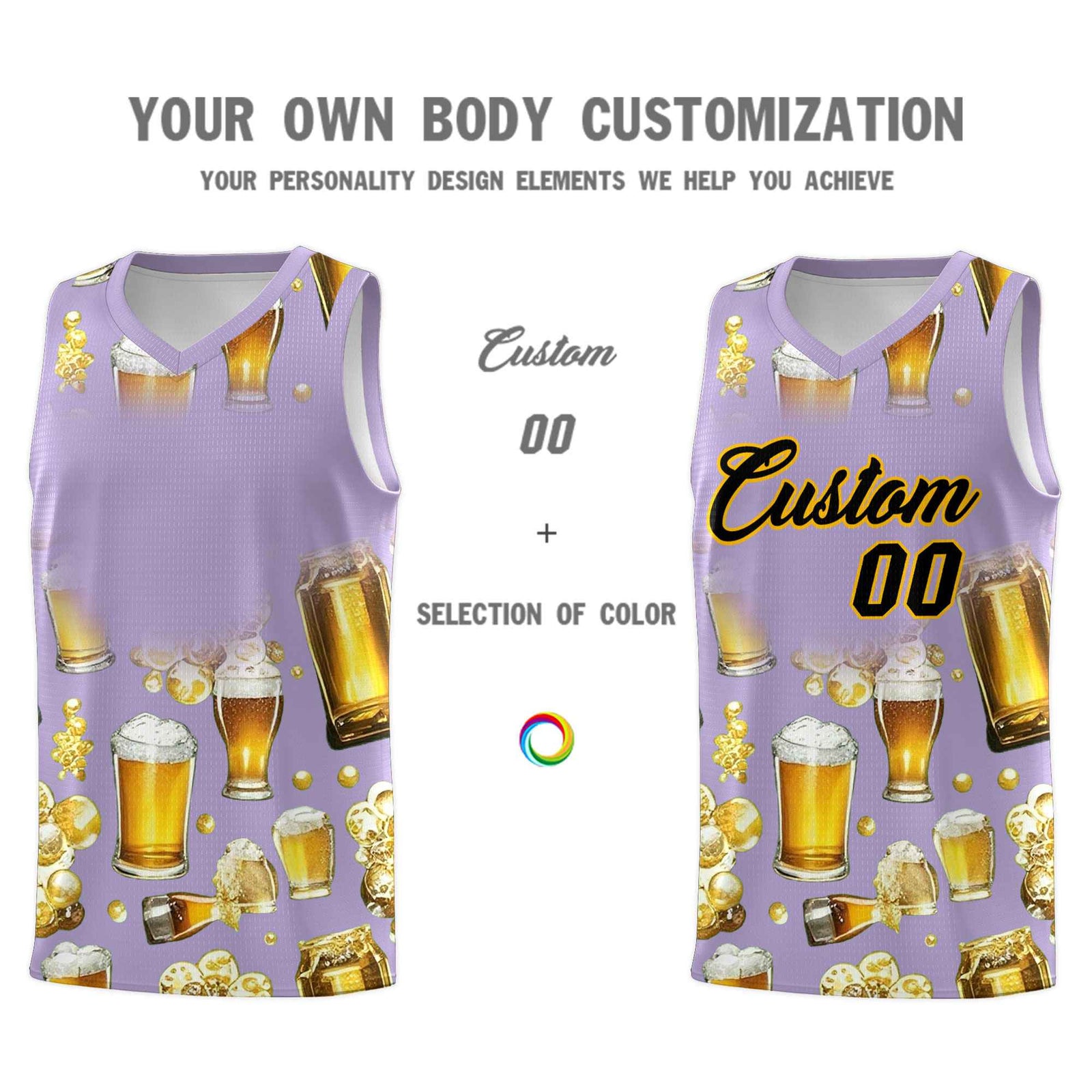 Custom Light Purple National Beer Day Personalized Beer Bubble Basketball Jersey | Perfect for parties | Dye-sublimation printing | KXKSHOP