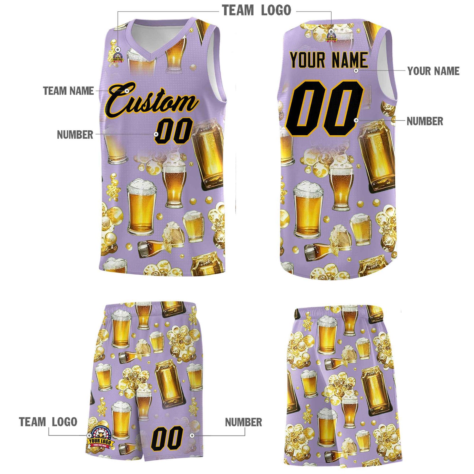 Custom Light Purple National Beer Day Personalized Beer Bubble Basketball Jersey | Perfect for parties | Dye-sublimation printing | KXKSHOP