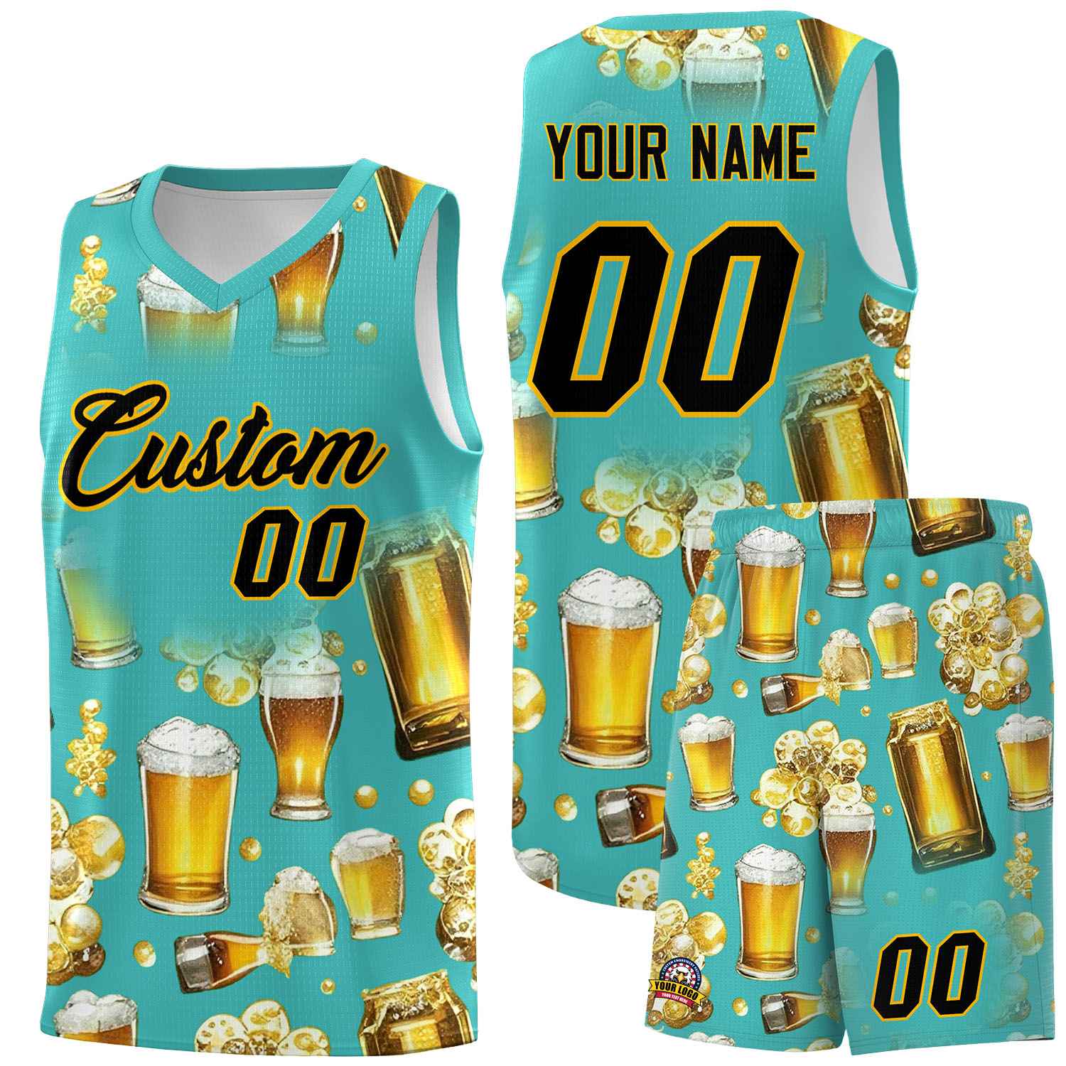 Custom Teal National Beer Day Personalized Beer Bubble Basketball Jersey | Perfect for parties | Dye-sublimation printing | KXKSHOP
