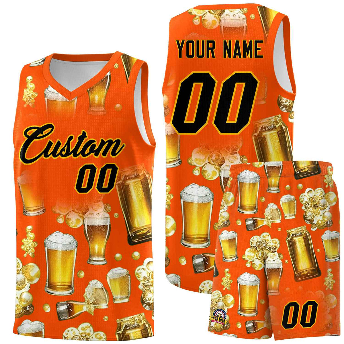 Custom Orange National Beer Day Personalized Beer Bubble Basketball Jersey | Perfect for parties | Dye-sublimation printing | KXKSHOP