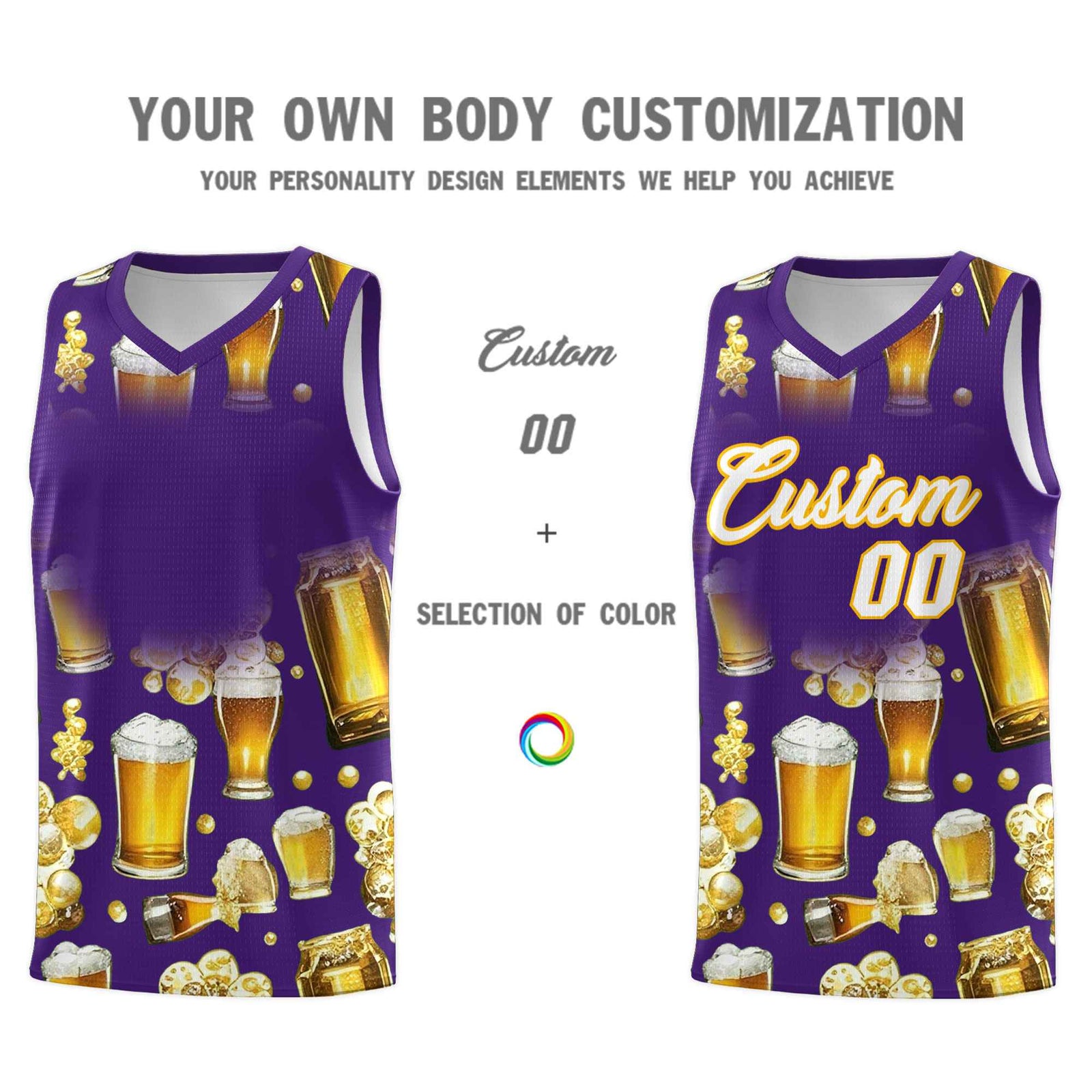 Custom Purple National Beer Day Personalized Beer Bubble Basketball Jersey | Perfect for parties | Dye-sublimation printing | KXKSHOP