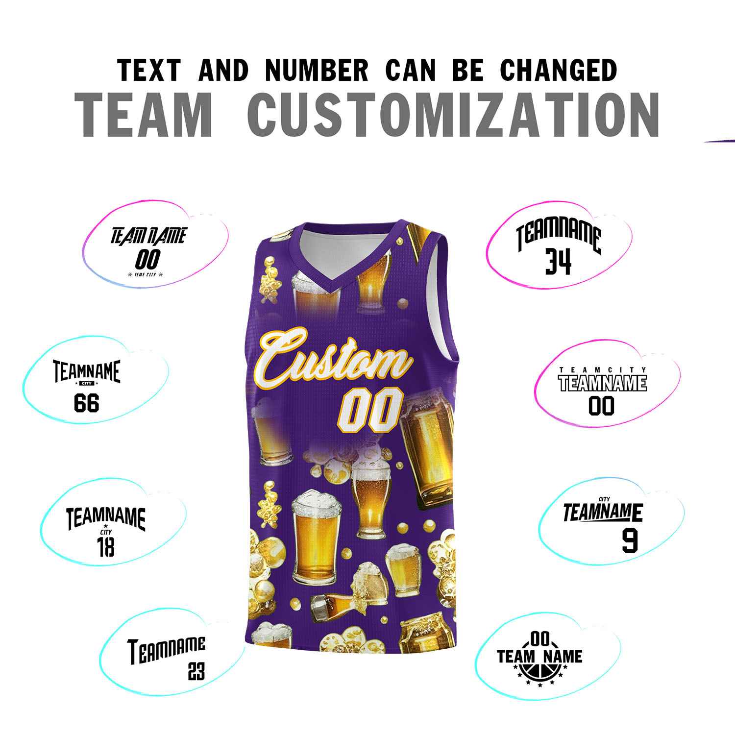 Custom Purple National Beer Day Personalized Beer Bubble Basketball Jersey | Perfect for parties | Dye-sublimation printing | KXKSHOP