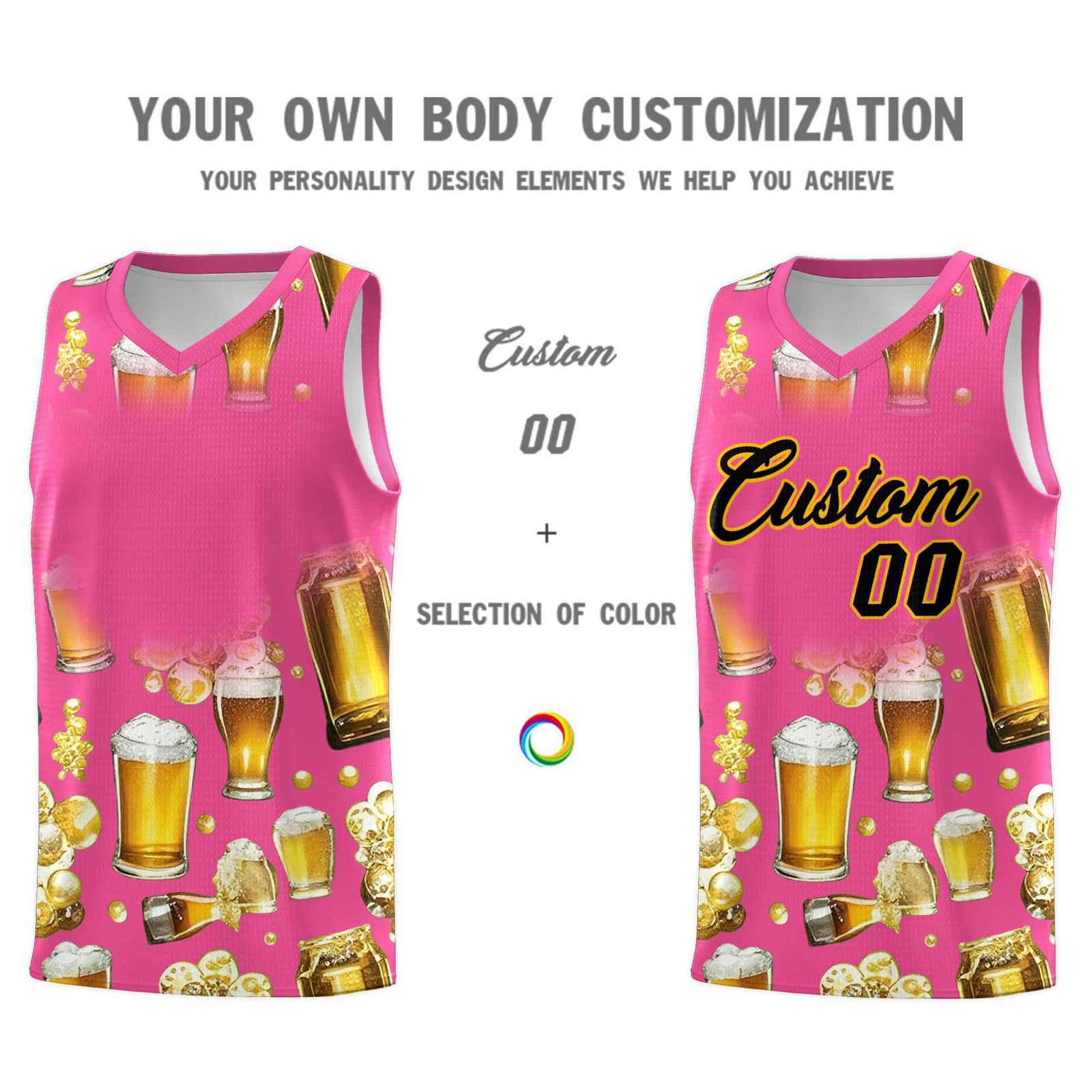 Custom Pink National Beer Day Personalized Beer Bubble Basketball Jersey | Perfect for parties | Dye-sublimation printing | KXKSHOP