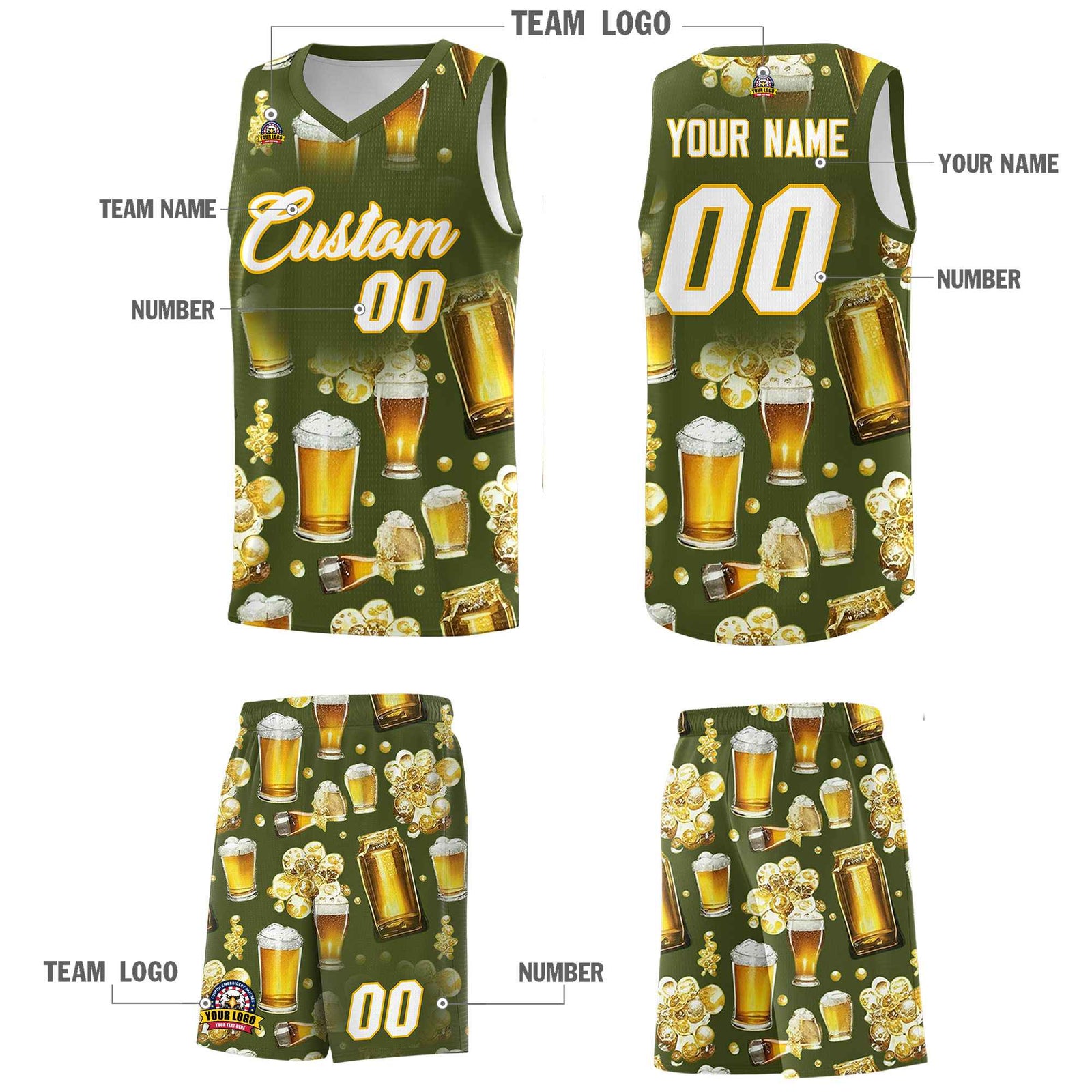Custom Olive National Beer Day Personalized Beer Bubble Basketball Jersey | Perfect for parties | Dye-sublimation printing | KXKSHOP