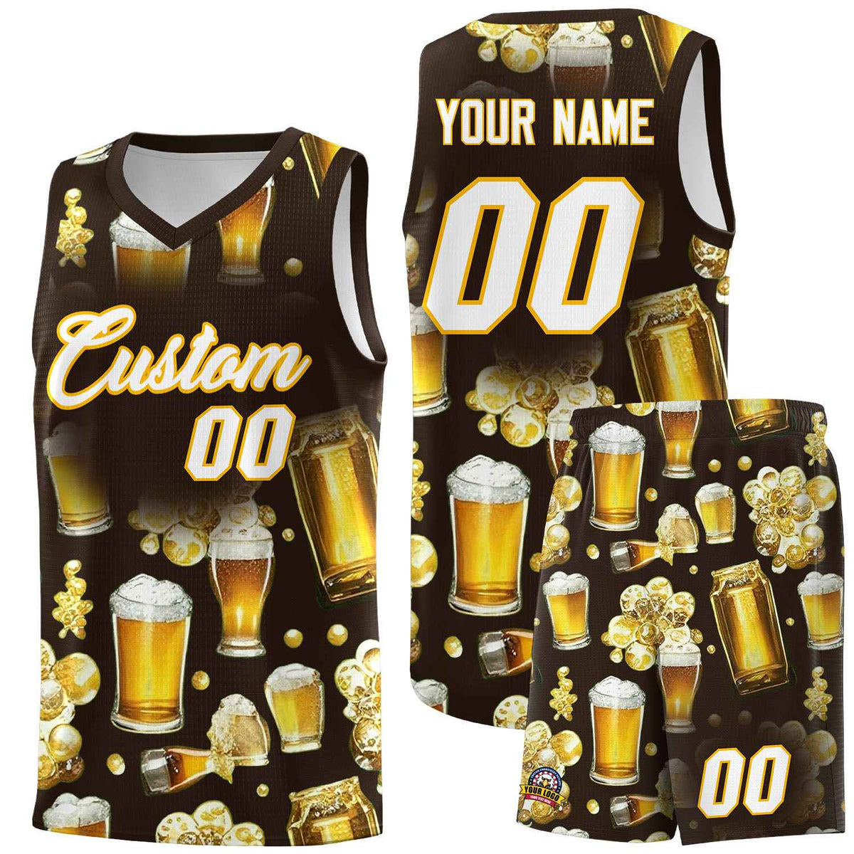 Custom Brown National Beer Day Personalized Beer Bubble Basketball Jersey | Perfect for parties | Dye-sublimation printing | KXKSHOP