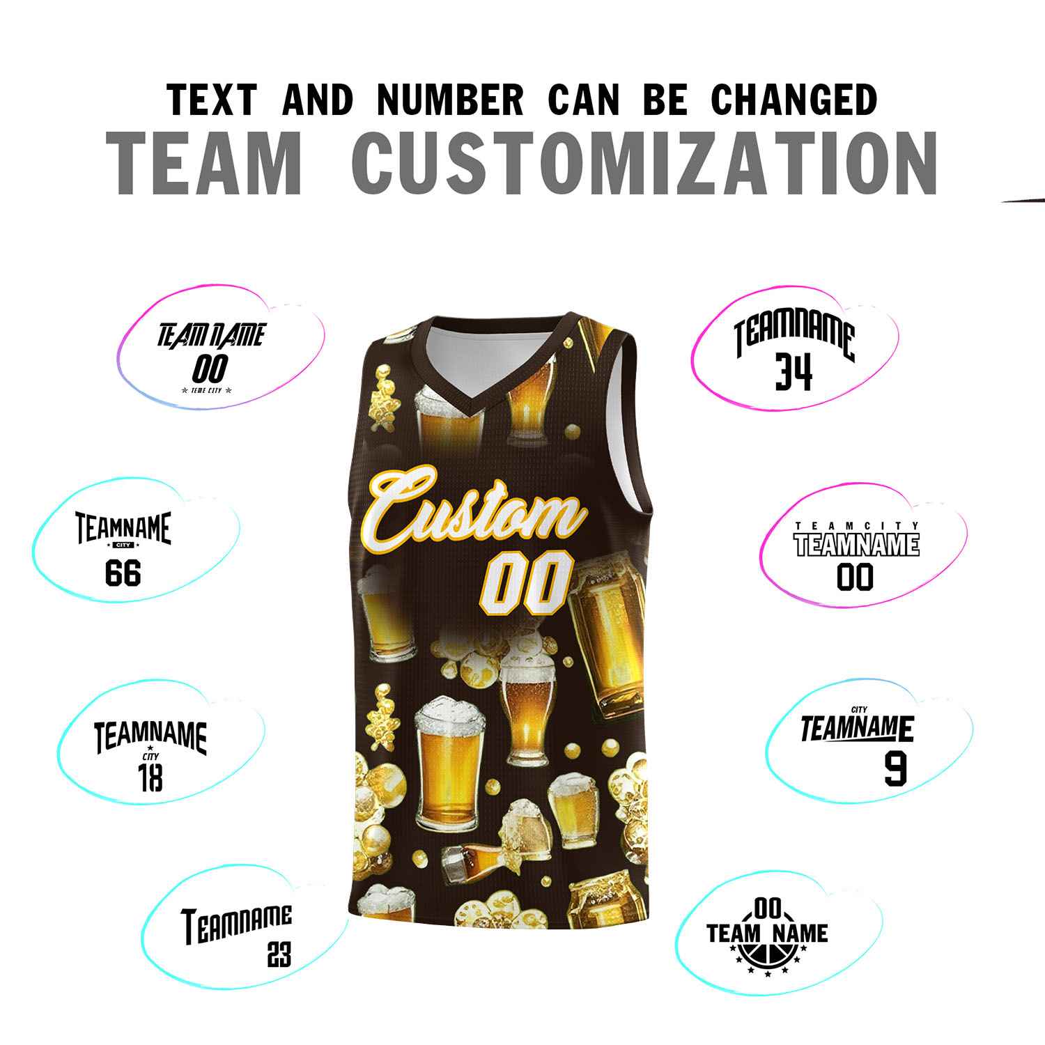 Custom Brown National Beer Day Personalized Beer Bubble Basketball Jersey | Perfect for parties | Dye-sublimation printing | KXKSHOP